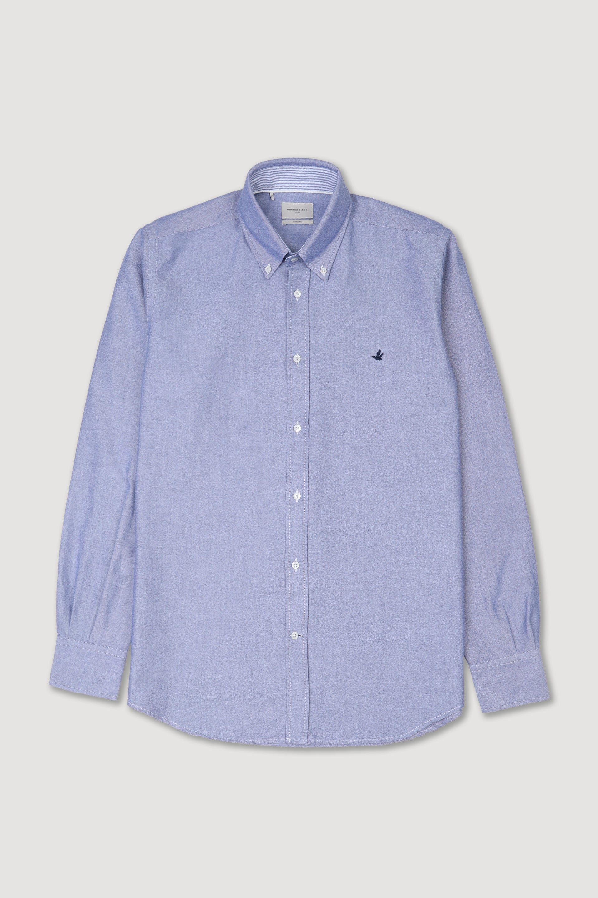 UOMO-CAMICIA (REGULAR FIT) M/L CLUB COLLAR LAVATA CON PIPING TESSUTO OXFORD DI COTONE UNITO. CONTRASTI FANTASIA RIGA VERTICALE - Inchiostro