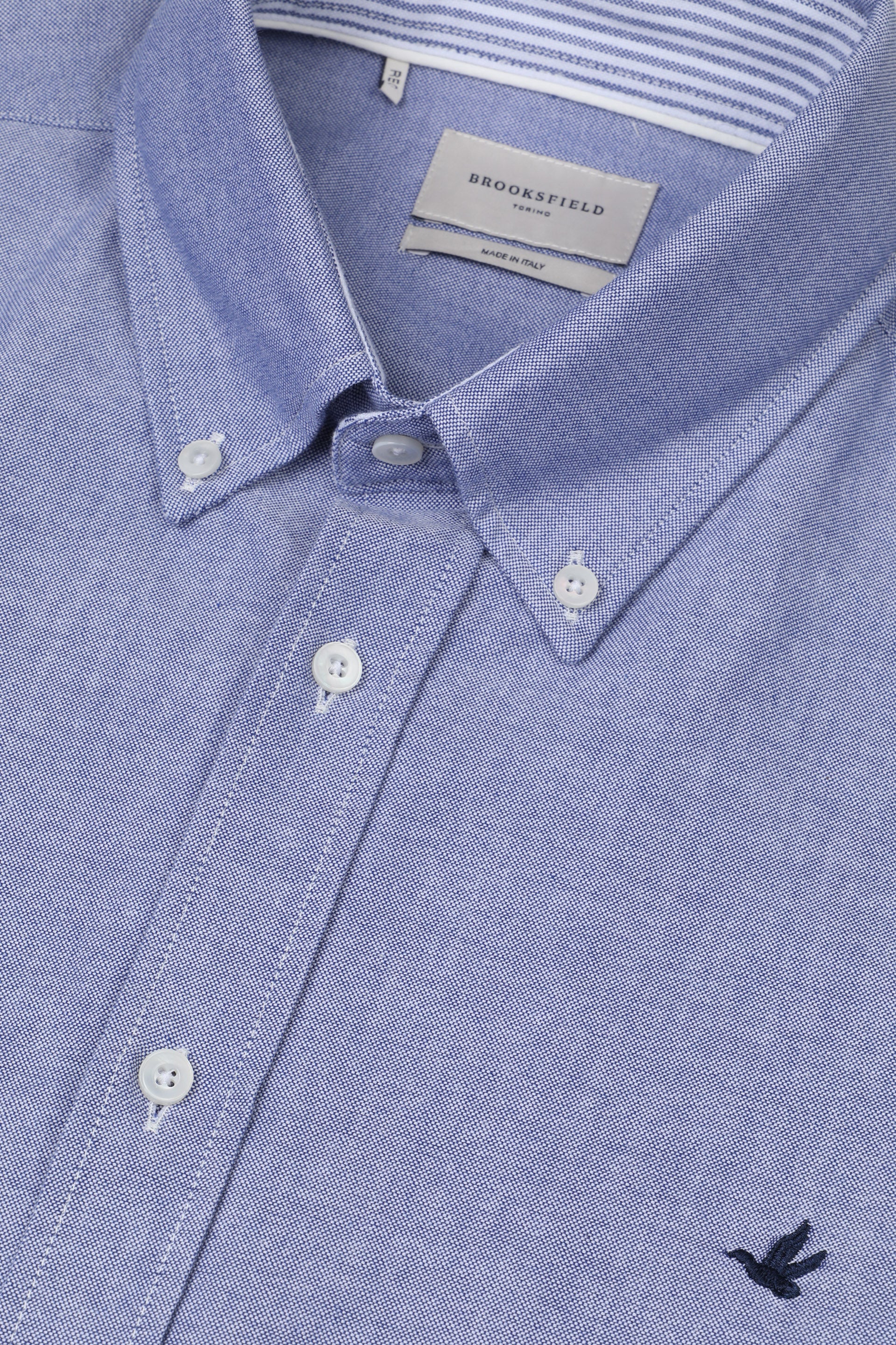 UOMO-CAMICIA (REGULAR FIT) M/L CLUB COLLAR LAVATA CON PIPING TESSUTO OXFORD DI COTONE UNITO. CONTRASTI FANTASIA RIGA VERTICALE - Inchiostro