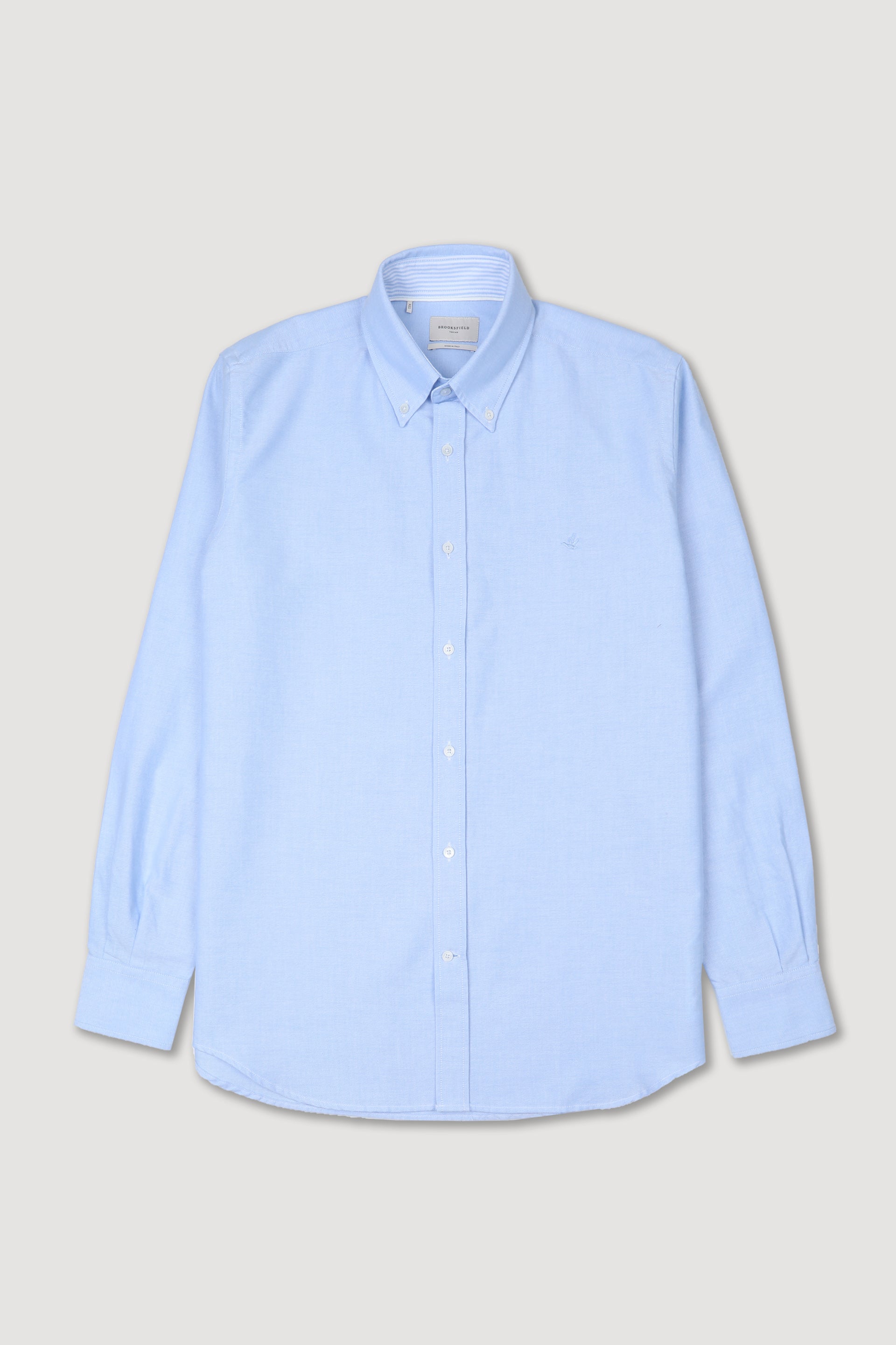 UOMO-CAMICIA (REGULAR FIT) M/L CLUB COLLAR LAVATA CON PIPING TESSUTO OXFORD DI COTONE UNITO. CONTRASTI FANTASIA RIGA VERTICALE - Cielo