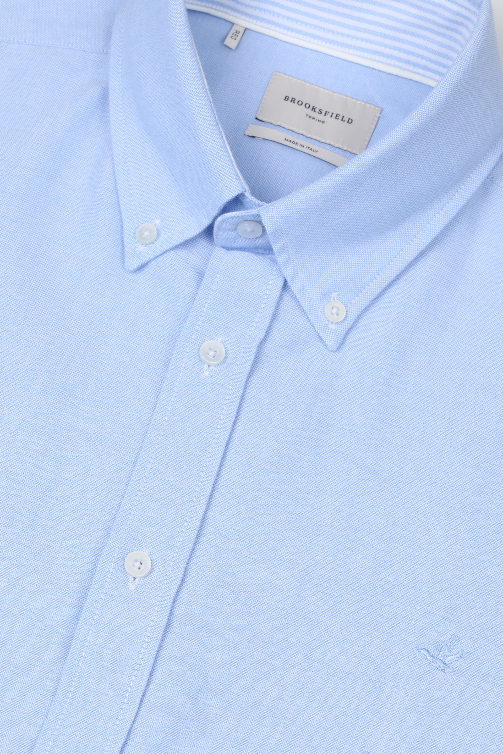 UOMO-CAMICIA (REGULAR FIT) M/L CLUB COLLAR LAVATA CON PIPING TESSUTO OXFORD DI COTONE UNITO. CONTRASTI FANTASIA RIGA VERTICALE - Cielo