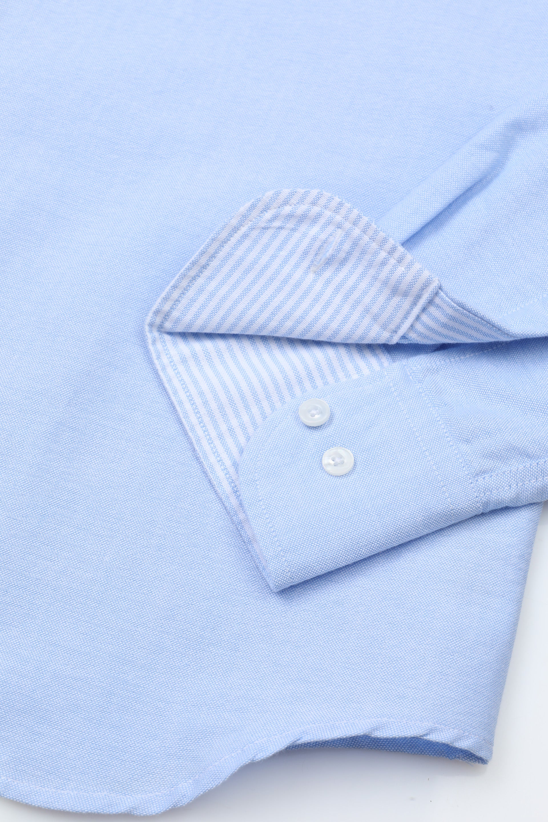 UOMO-CAMICIA (REGULAR FIT) M/L CLUB COLLAR LAVATA CON PIPING TESSUTO OXFORD DI COTONE UNITO. CONTRASTI FANTASIA RIGA VERTICALE - Cielo