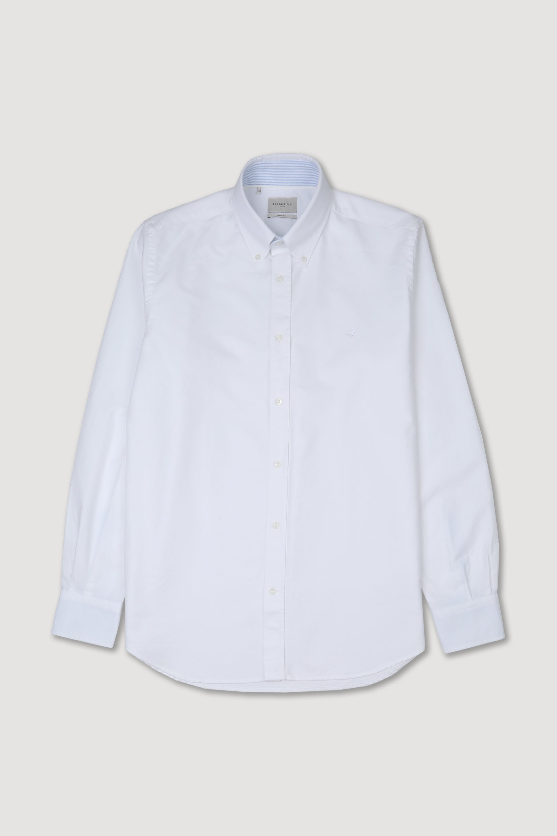 UOMO-CAMICIA (REGULAR FIT) M/L CLUB COLLAR LAVATA CON PIPING TESSUTO OXFORD DI COTONE UNITO. CONTRASTI FANTASIA RIGA VERTICALE - White