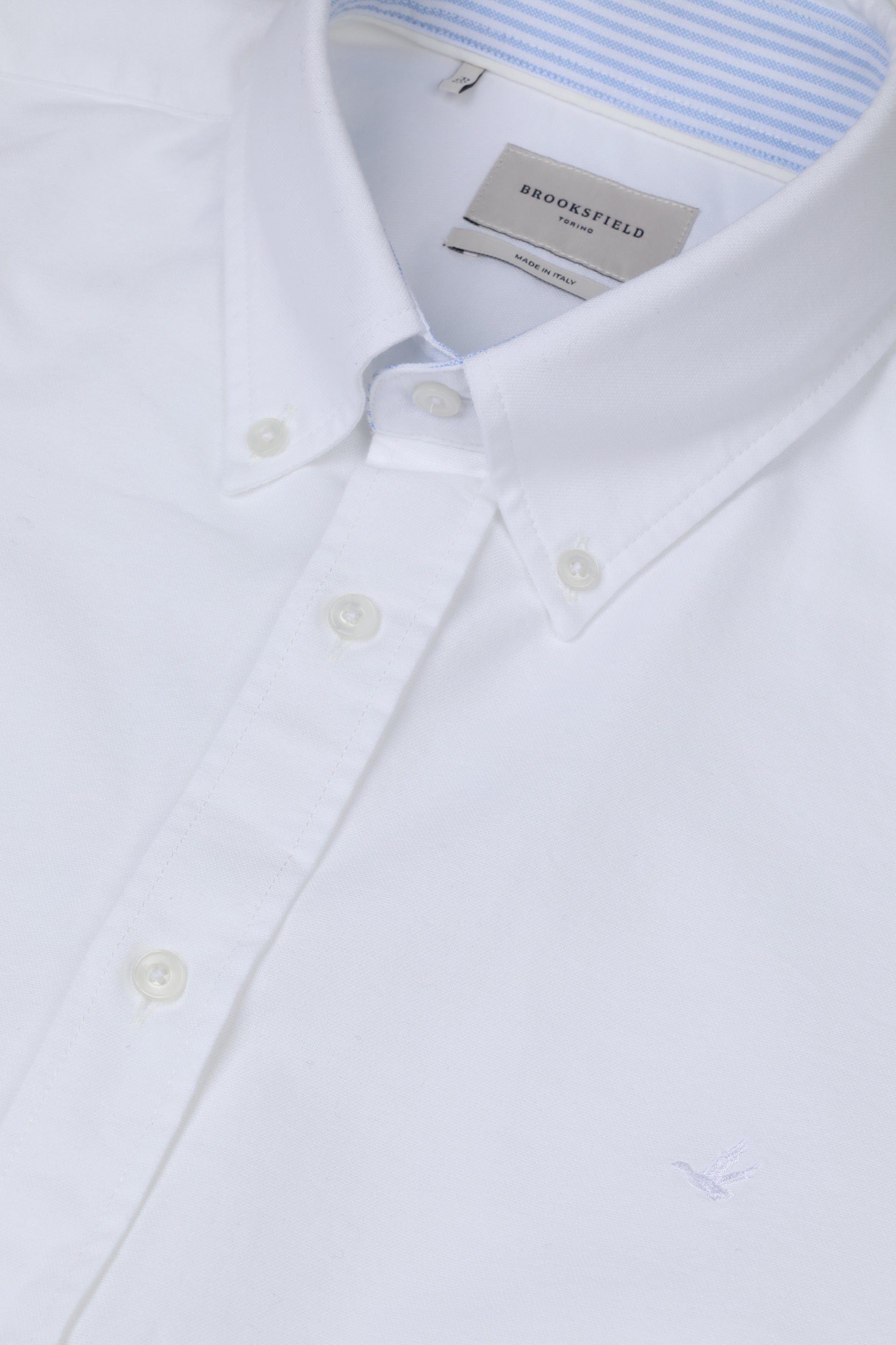 UOMO-CAMICIA (REGULAR FIT) M/L CLUB COLLAR LAVATA CON PIPING TESSUTO OXFORD DI COTONE UNITO. CONTRASTI FANTASIA RIGA VERTICALE - White
