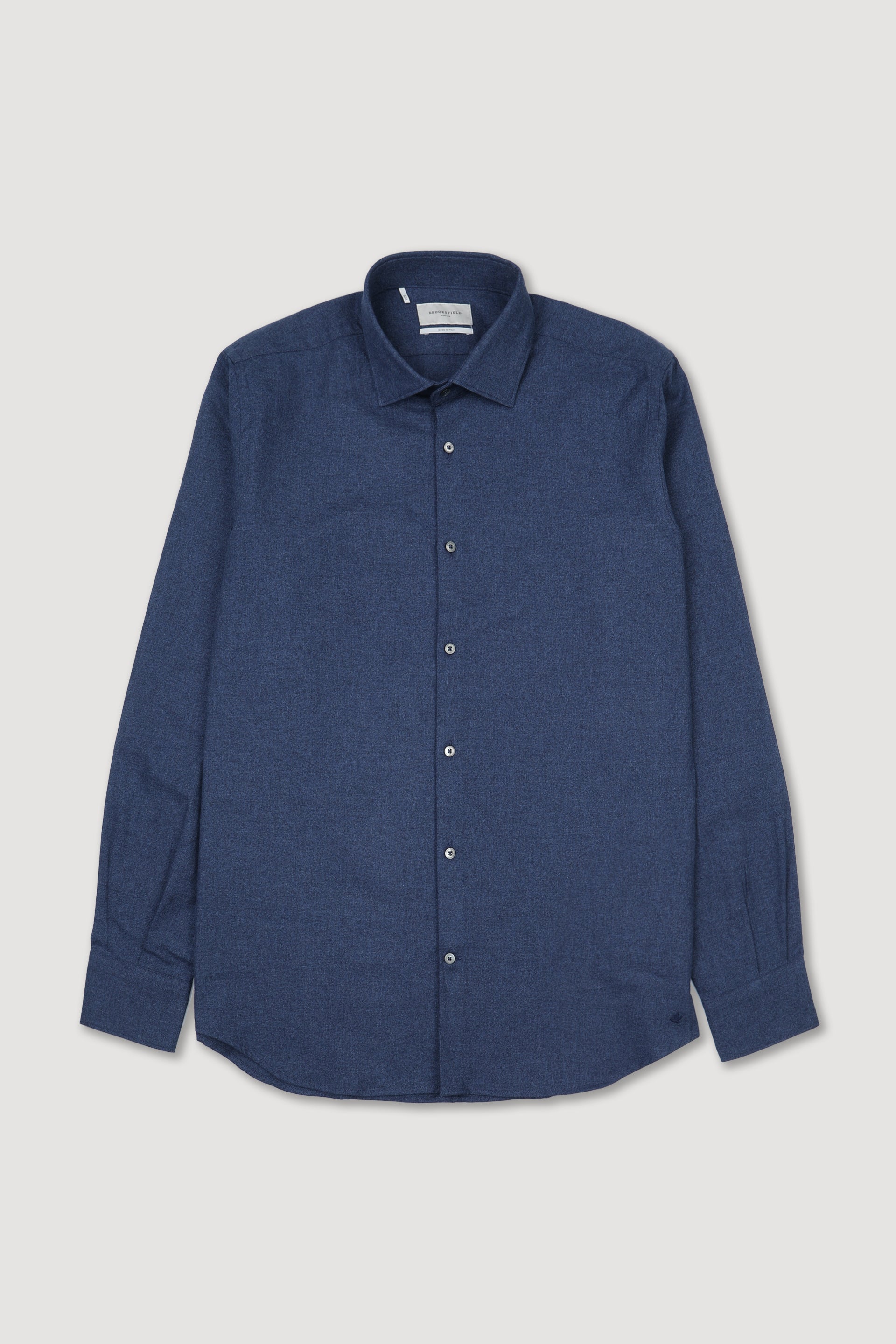 Camicia slim fit con collo spread in twill di cotone smerigliato. Blu - Vintage denim