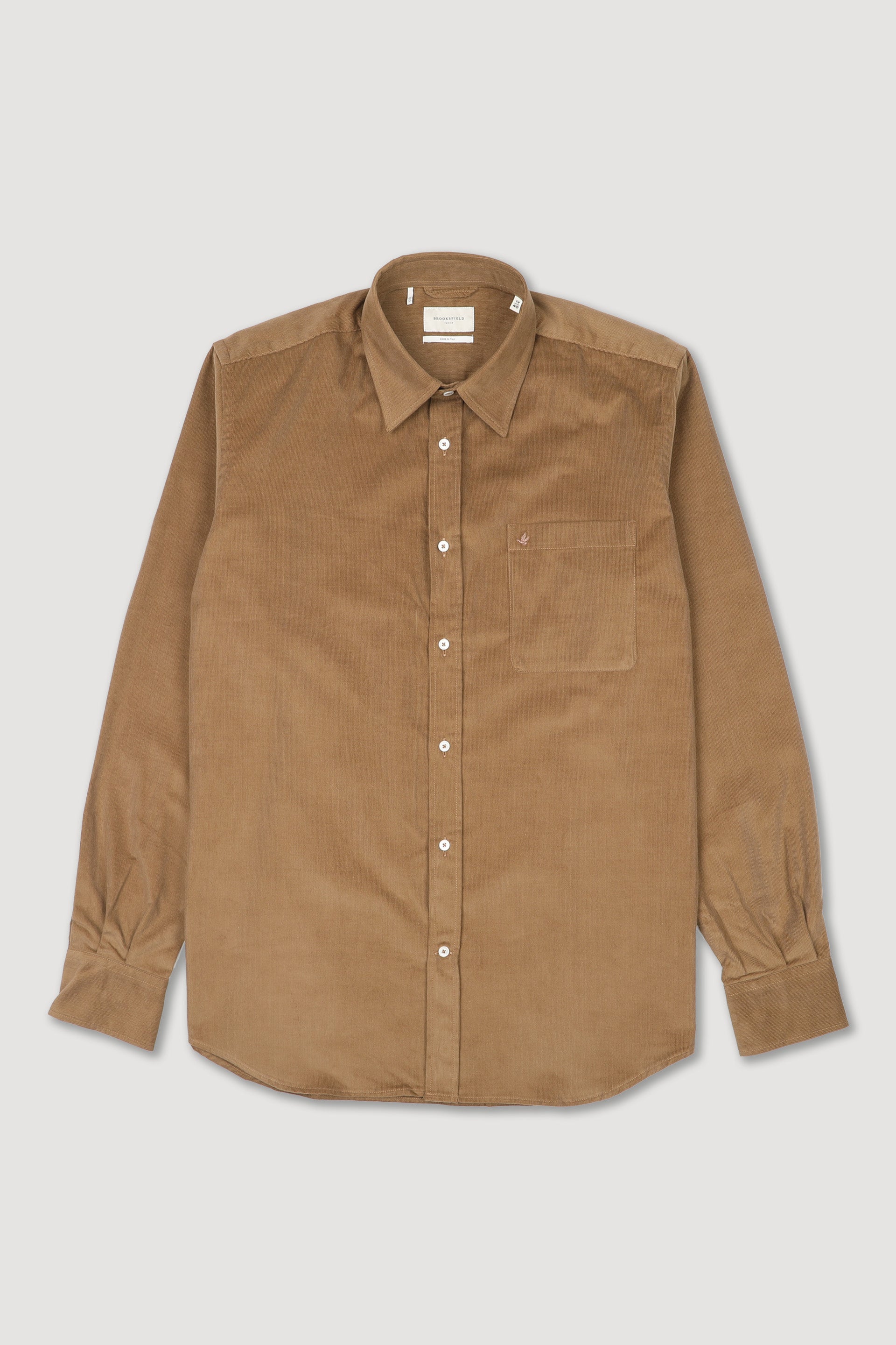 UOMO-CAMICIA "TORINO" (REGULAR) M/L CLASSICA CON TASCHINO, VELLUTINO DI COTONE TINTO PEZZA - Rovere