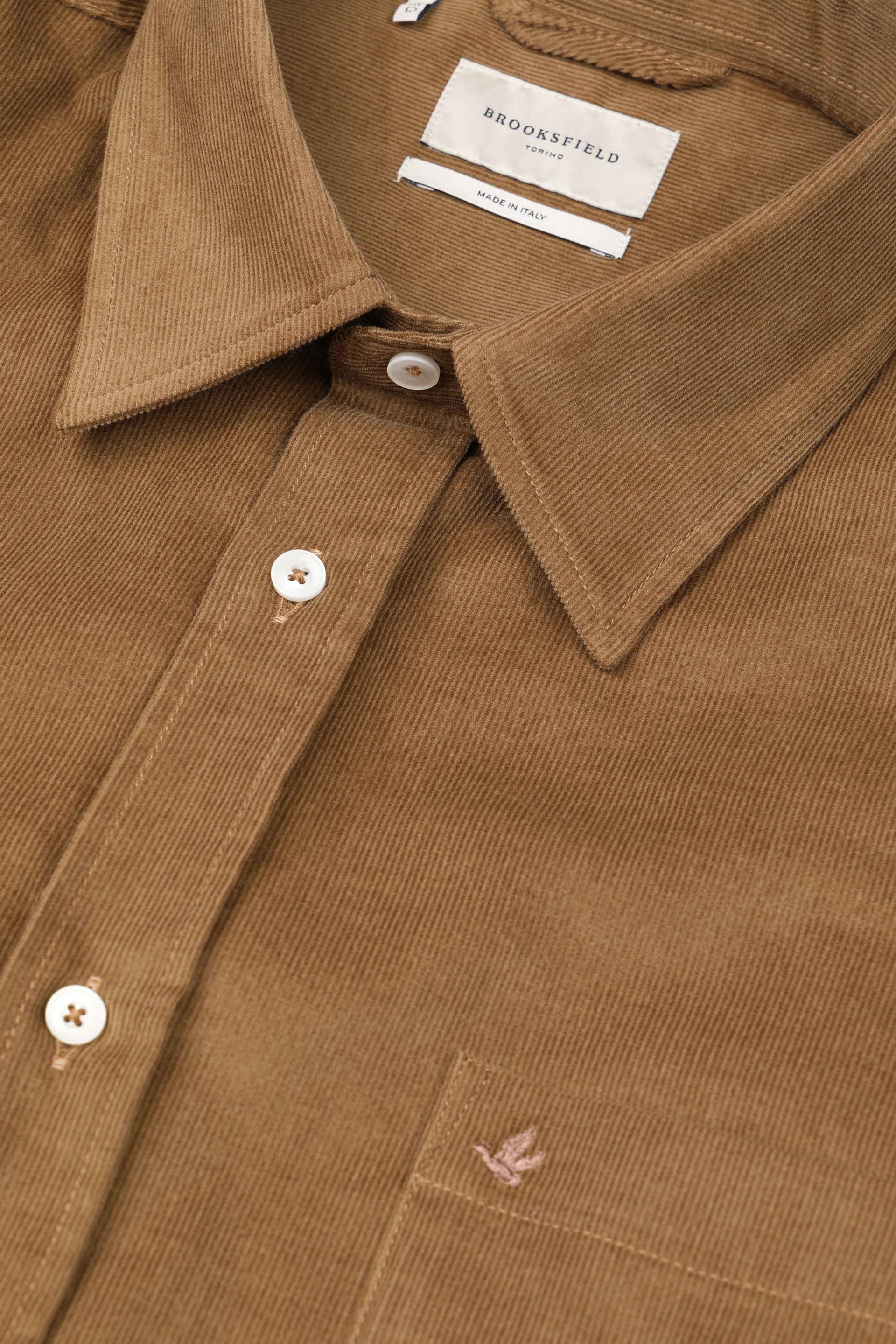 UOMO-CAMICIA "TORINO" (REGULAR) M/L CLASSICA CON TASCHINO, VELLUTINO DI COTONE TINTO PEZZA - Rovere