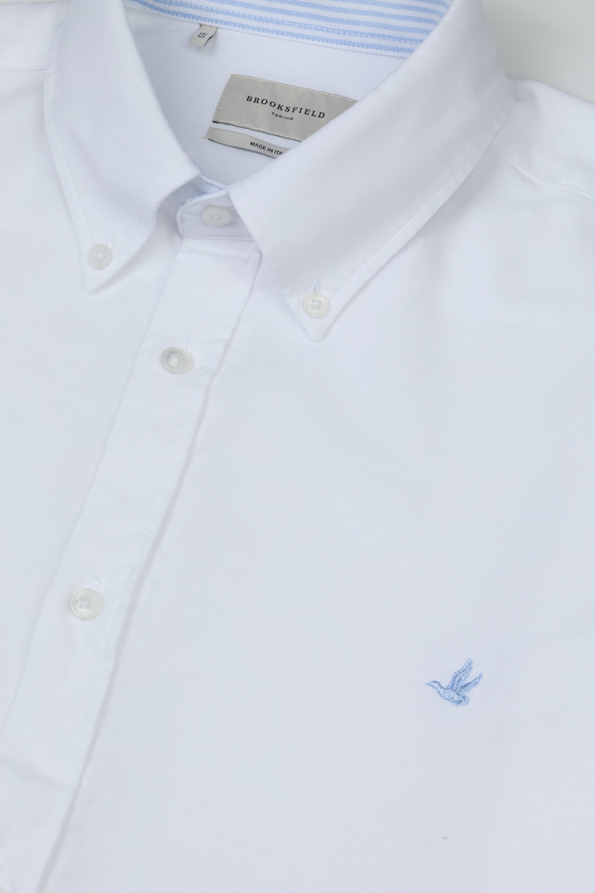 UOMO-CAMICIA (REGULAR FIT) M/L CLUB COLLAR LAVATA TESSUTO OXFORD DI COTONE UNITO. CONTRASTI FANTASIA RIGA VERTICALE - White