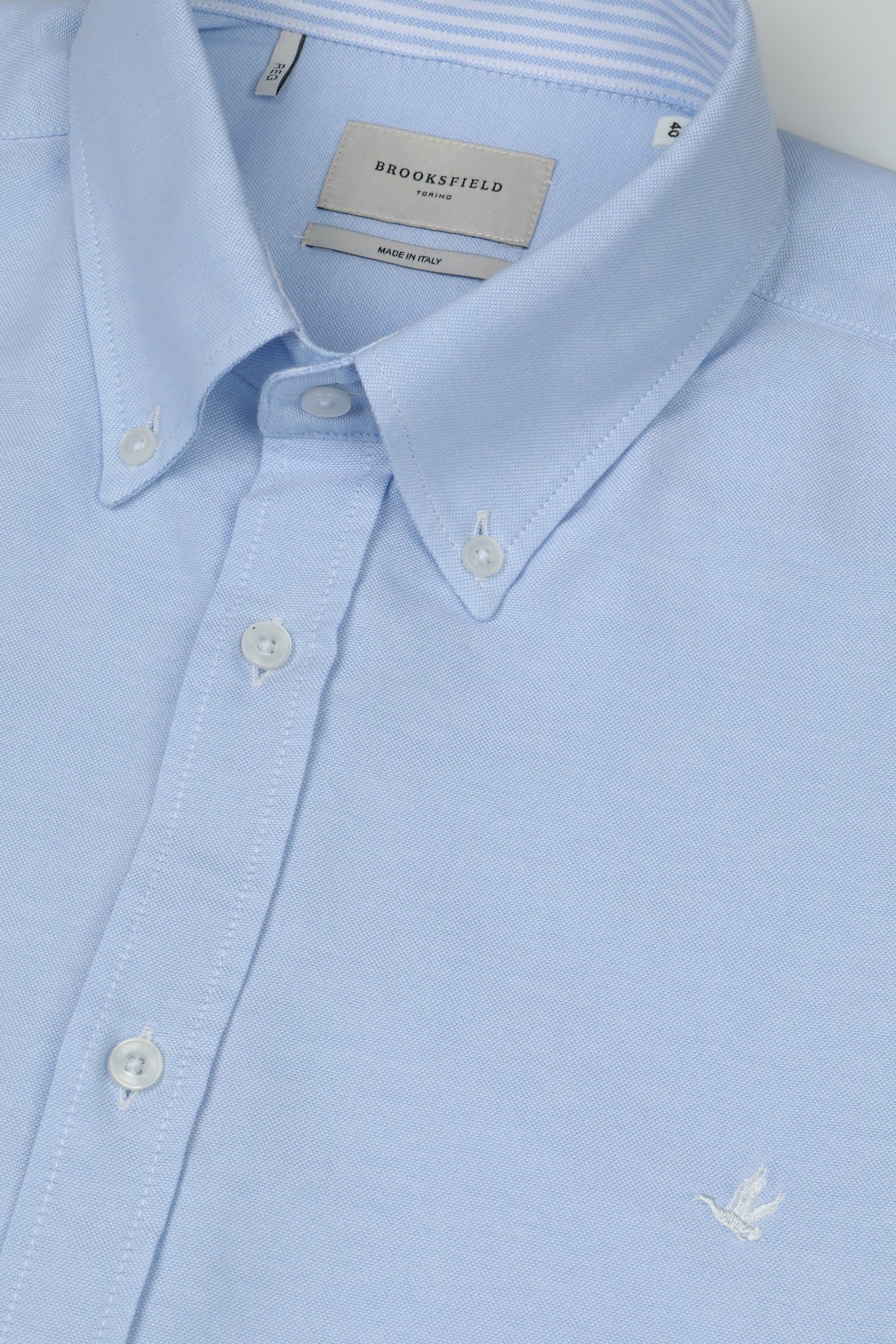 UOMO-CAMICIA (REGULAR FIT) M/L CLUB COLLAR LAVATA TESSUTO OXFORD DI COTONE UNITO. CONTRASTI FANTASIA RIGA VERTICALE - Cielo