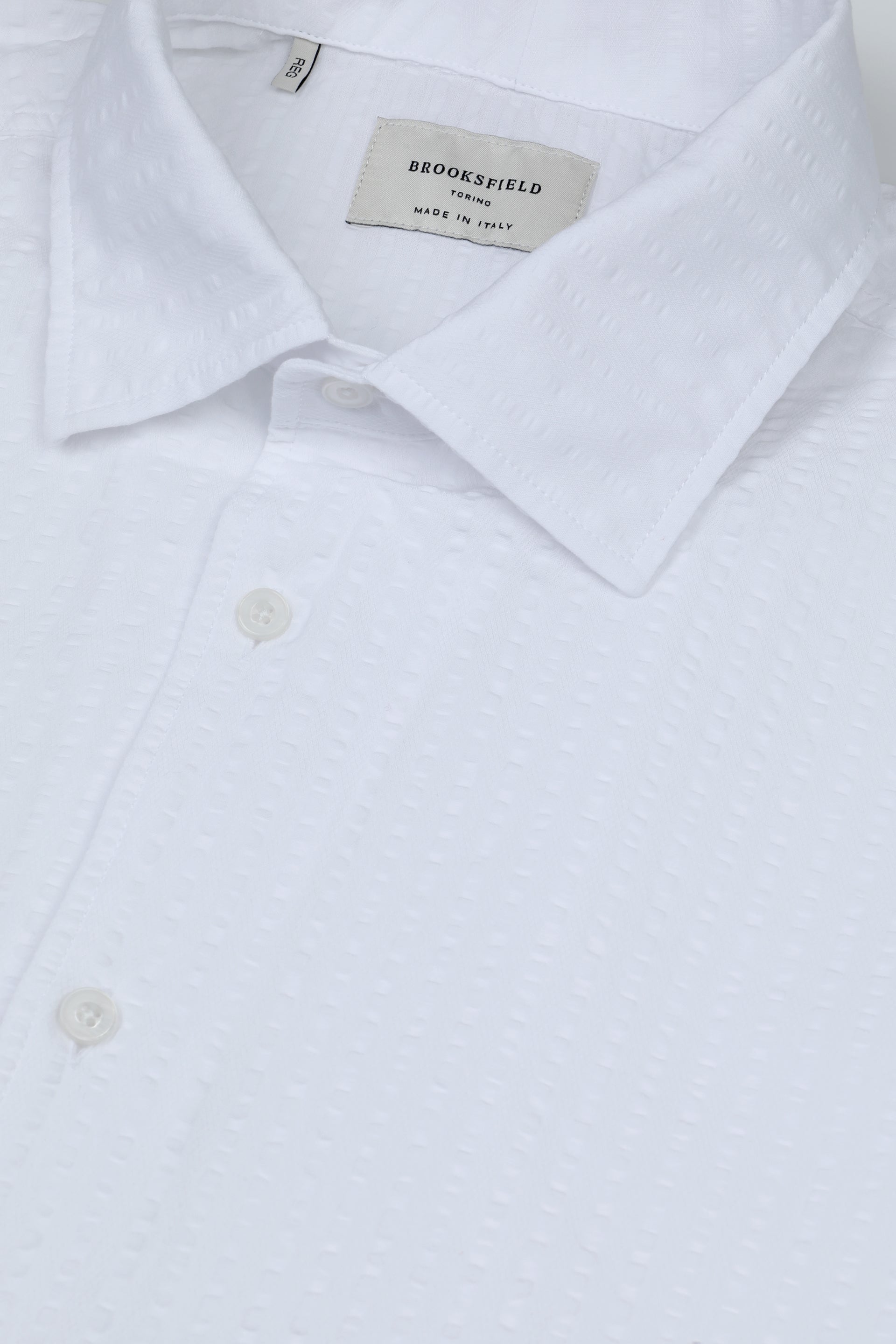 UOMO-CAMICIA (REGULAR FIT) M/L, ONE PIECE COLLAR, LAVATA TESSUTO SEERSUCKER DI COTONE UNITO - White