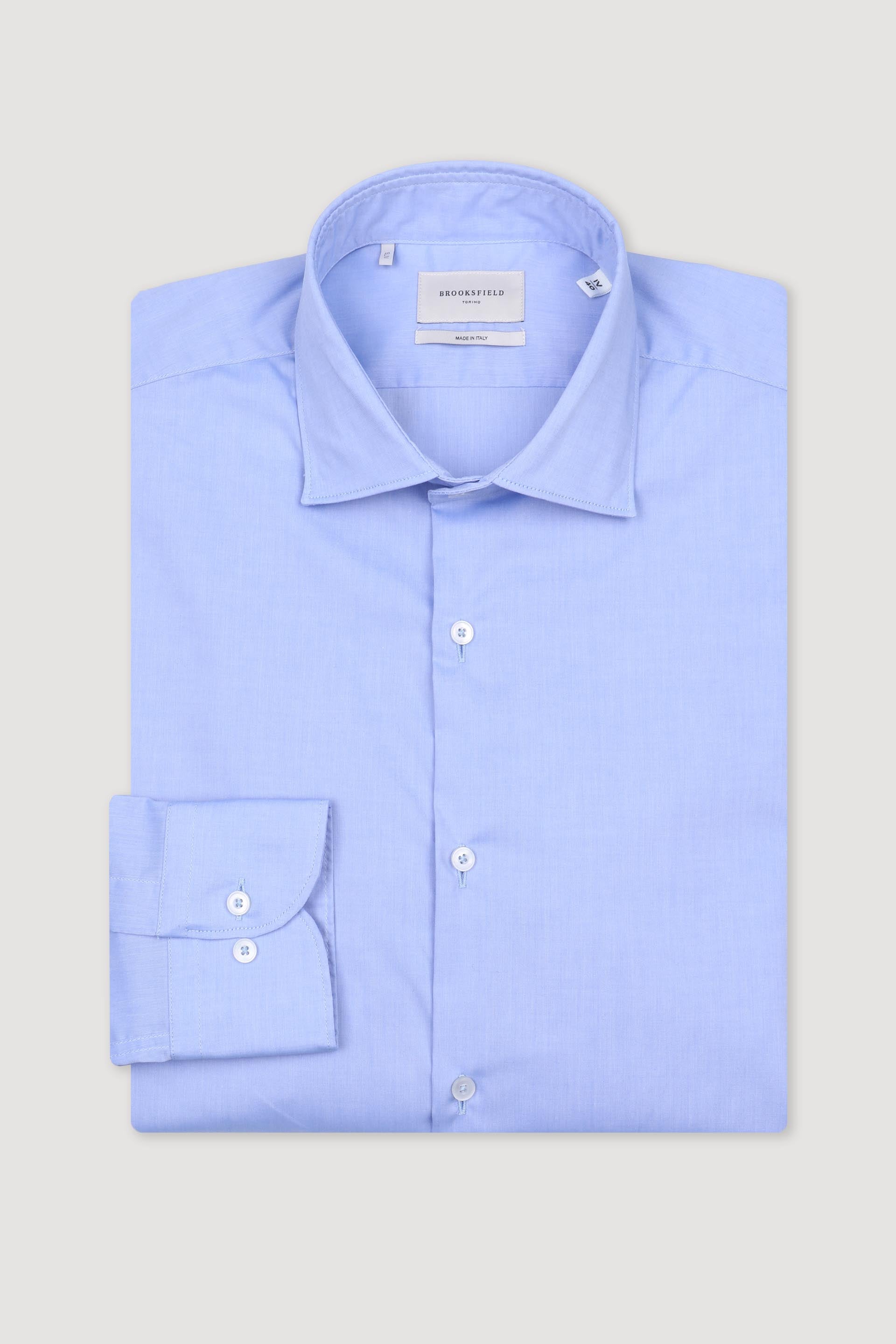 CAMICIA, SLIM FIT, SPREAD COLLAR, POPLIN COTONE STRETCH UNITO - Pale blue