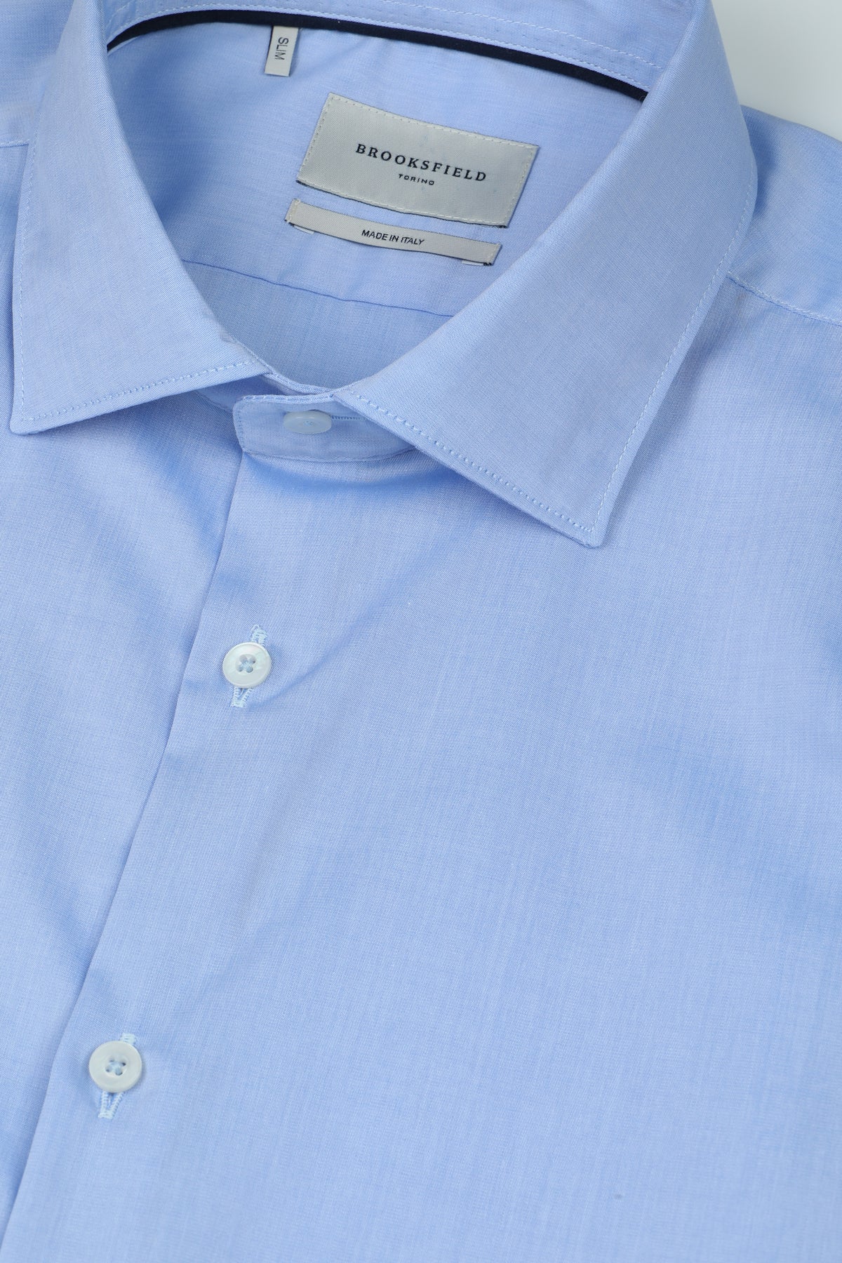 Camicia spread collar in popeline di cotone stretch - easy care. Slim fit. Blu - Pale blue