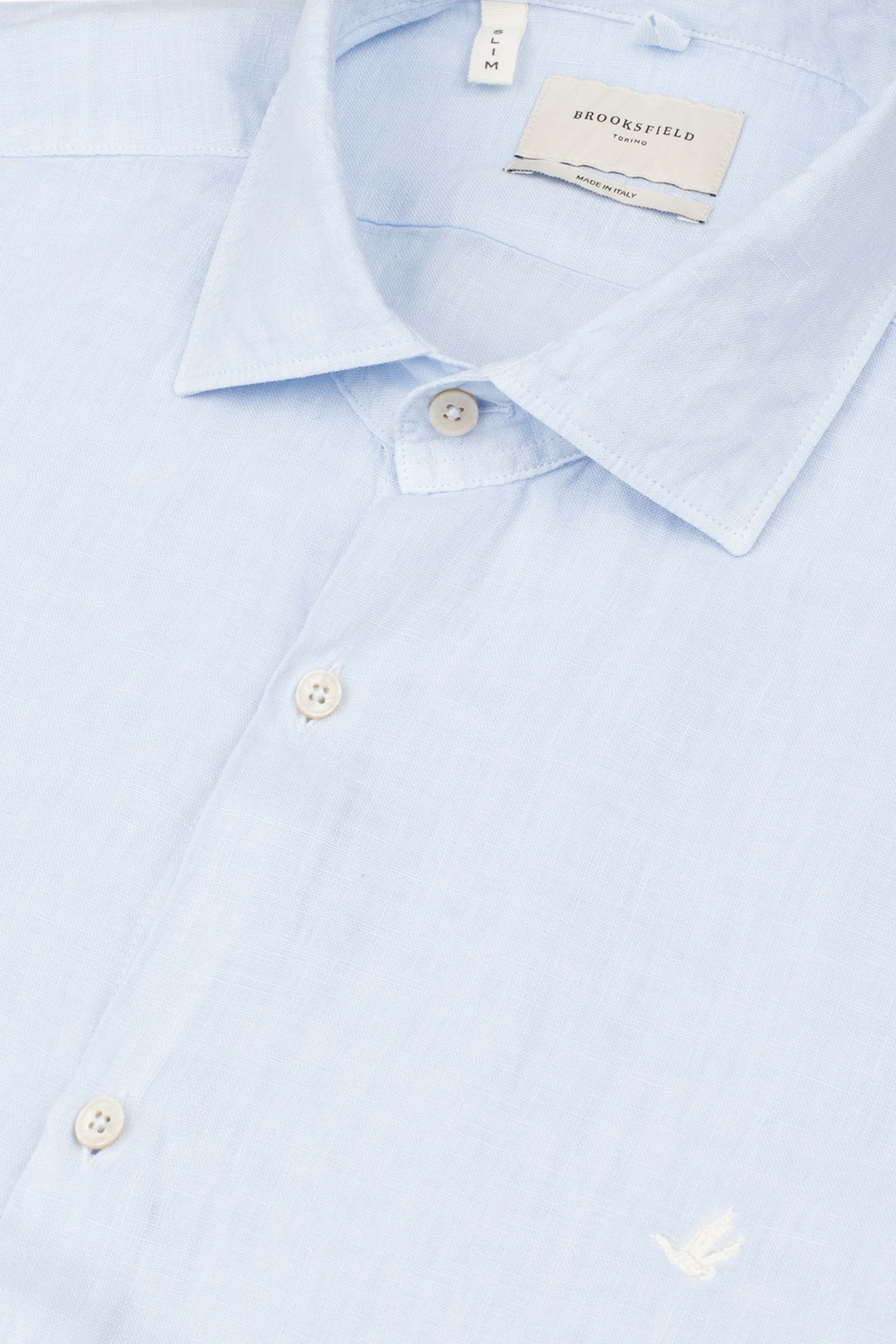 CAMICIA, SLIM FIT, SPREAD COLLAR, POPLIN LINO UNITO, TINTO CAPO SPECIALE - Light blue