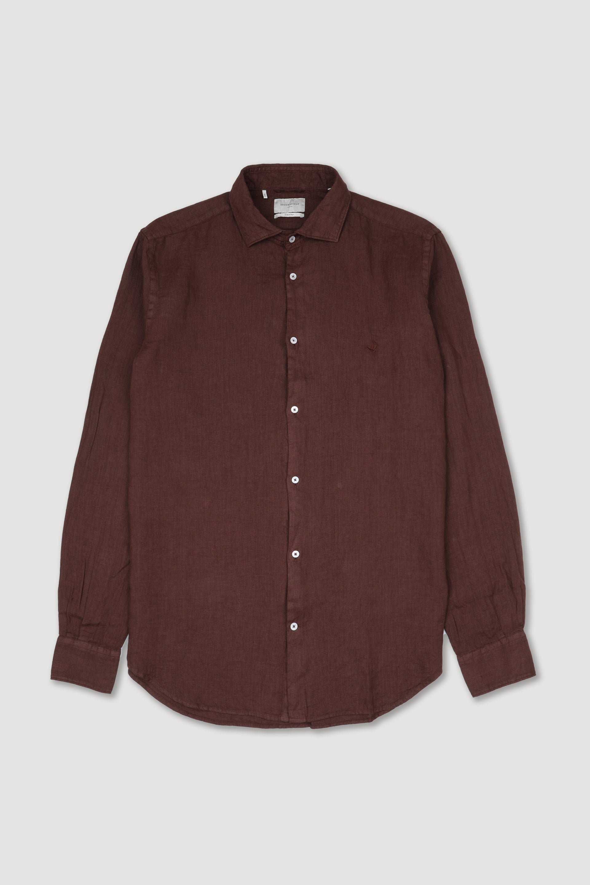 Camicia spread collar in lino con logo al cuore. Slim fit. Marrone - Africa
