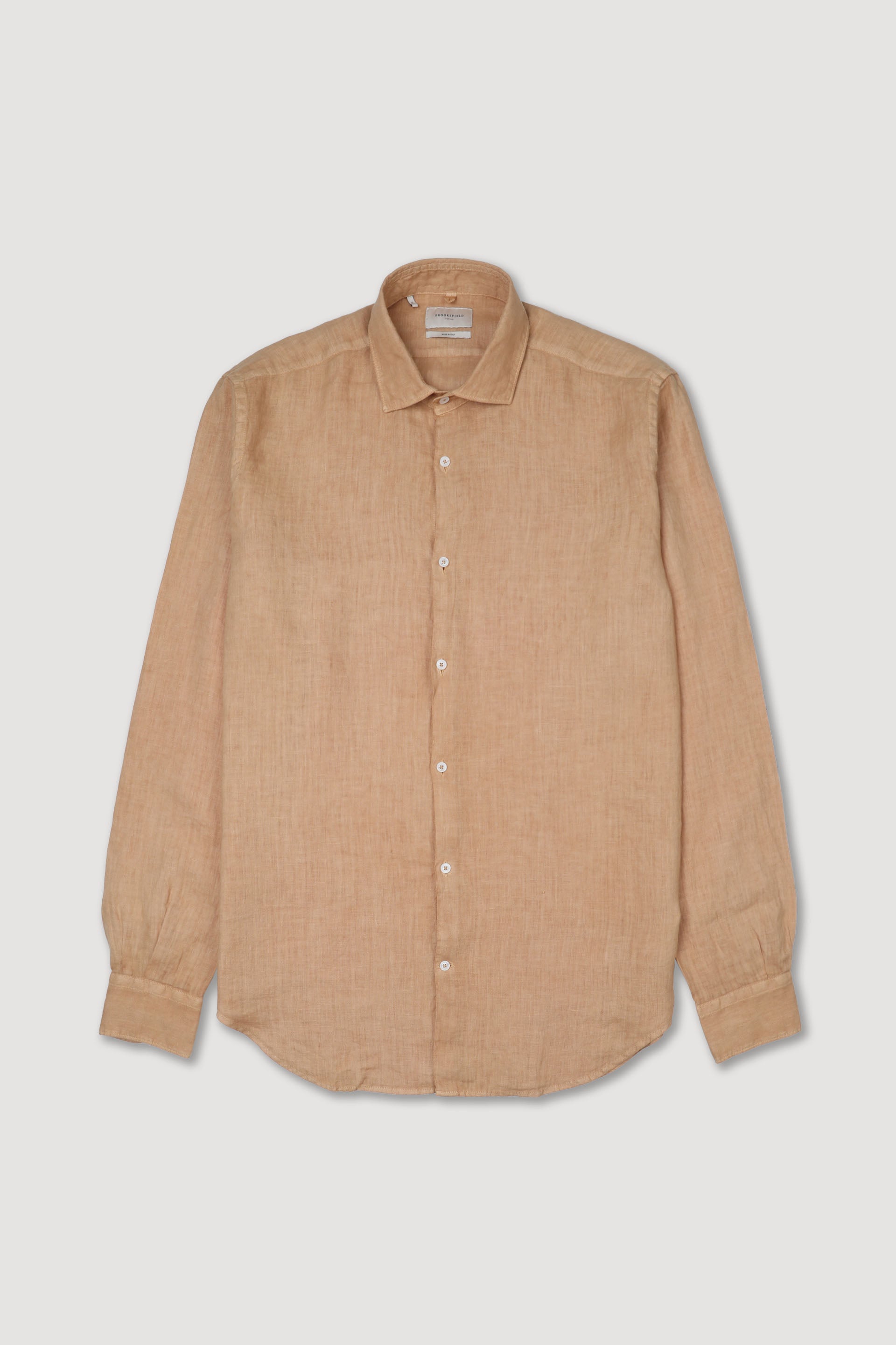 CAMICIA, SLIM FIT, SPREAD COLLAR, POPLIN LINO UNITO, TINTO CAPO SPECIALE - Honey