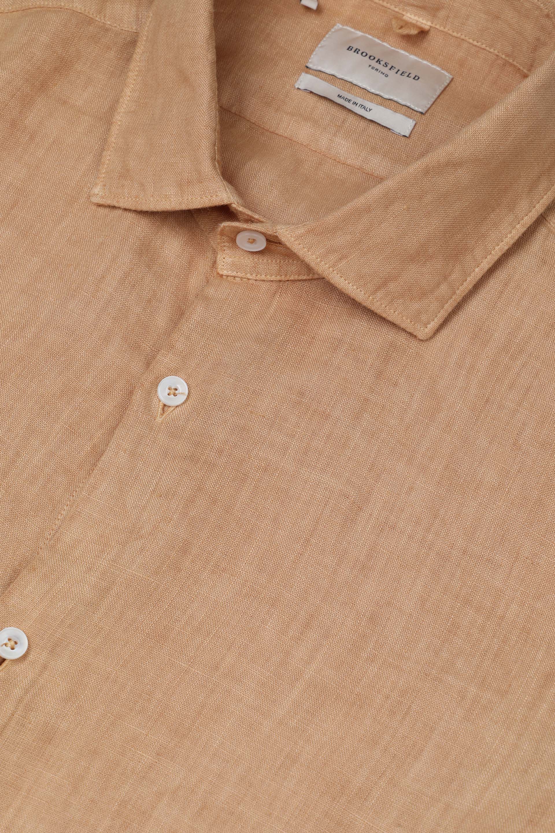 CAMICIA, SLIM FIT, SPREAD COLLAR, POPLIN LINO UNITO, TINTO CAPO SPECIALE - Honey
