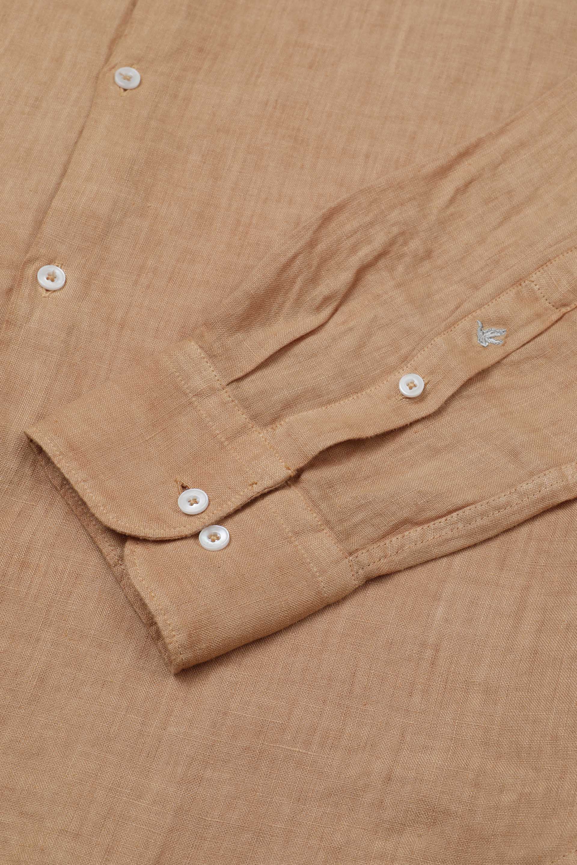 CAMICIA, SLIM FIT, SPREAD COLLAR, POPLIN LINO UNITO, TINTO CAPO SPECIALE - Honey