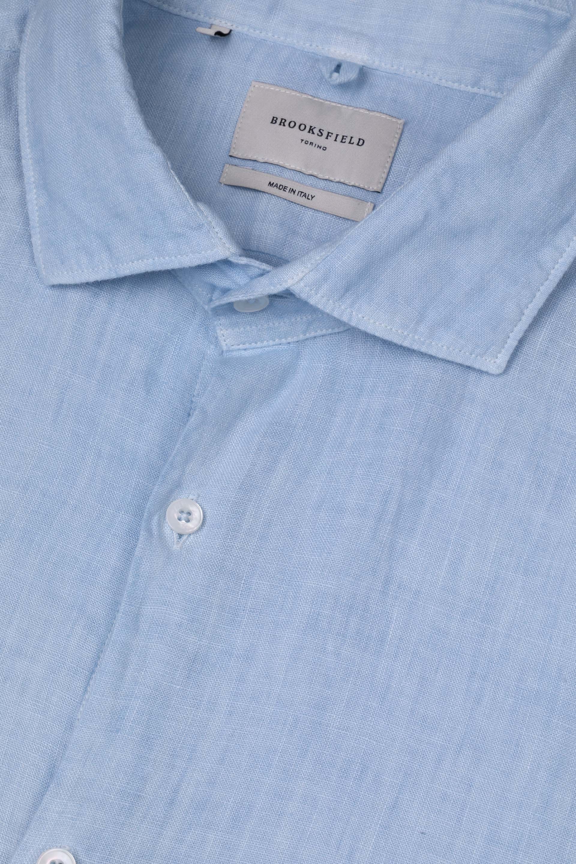 CAMICIA, SLIM FIT, SPREAD COLLAR, POPLIN LINO UNITO, TINTO CAPO SPECIALE - Cielo