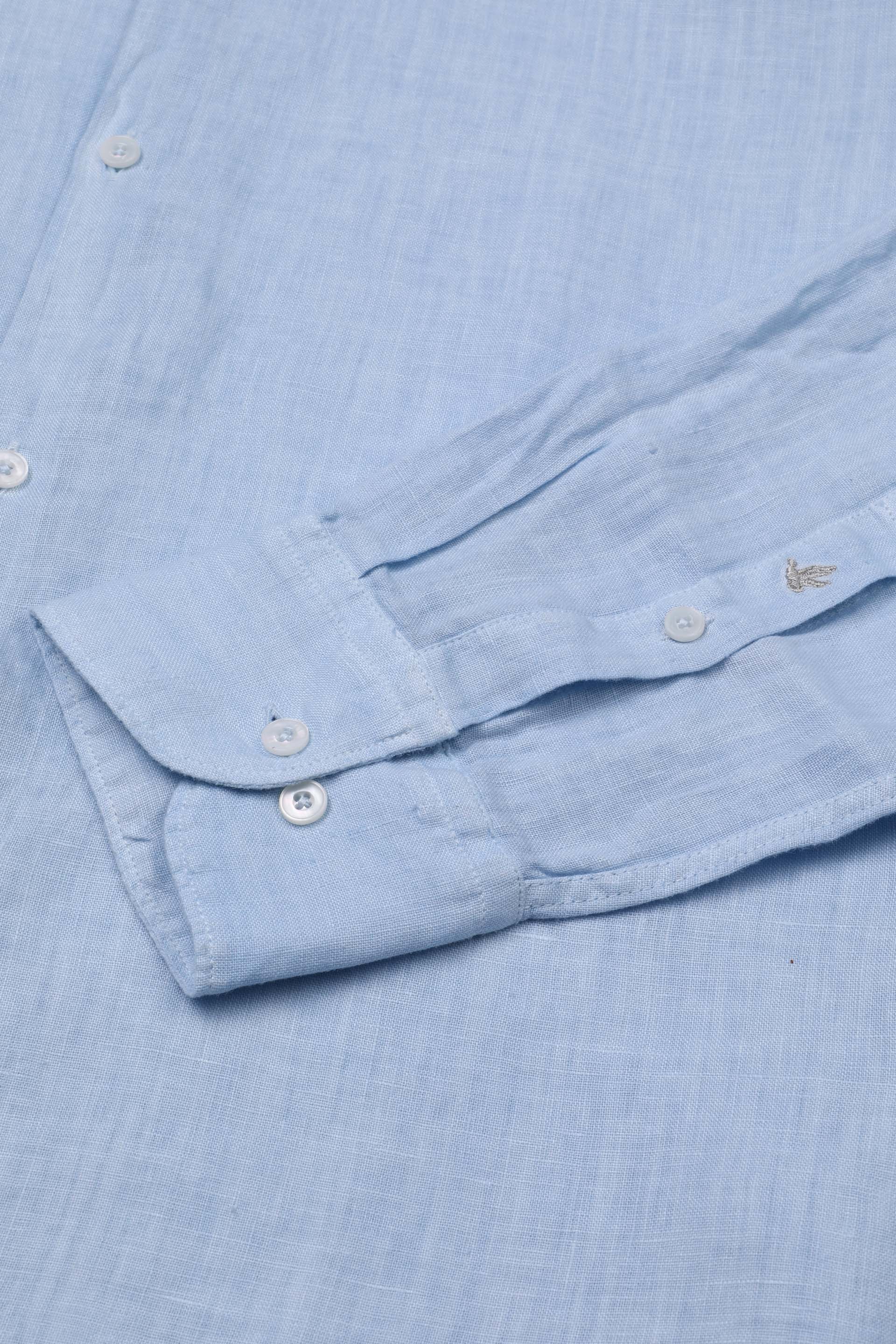 CAMICIA, SLIM FIT, SPREAD COLLAR, POPLIN LINO UNITO, TINTO CAPO SPECIALE - Cielo
