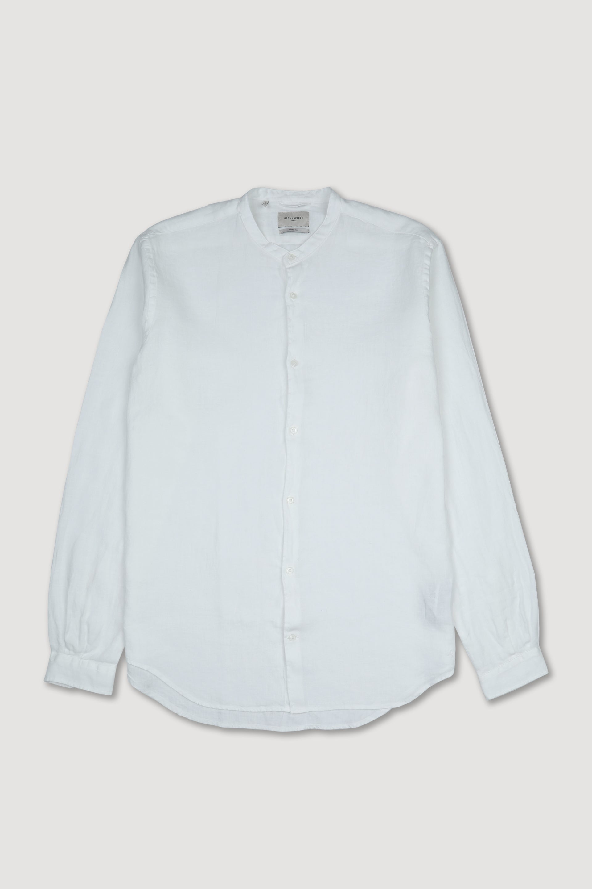Camicia slim fit in lino con collo alla coreana. Bianco - Off white
