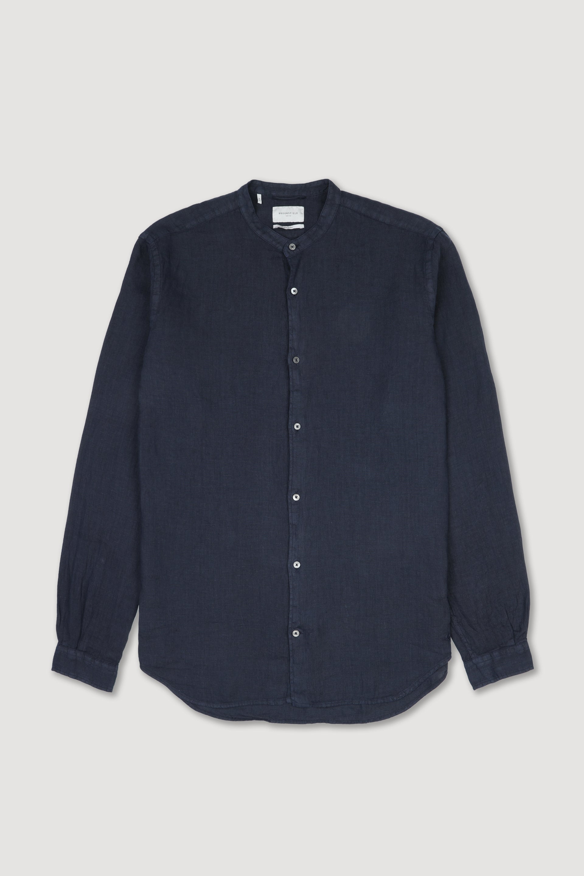 Camicia slim fit in lino con collo alla coreana. Blu - Navy