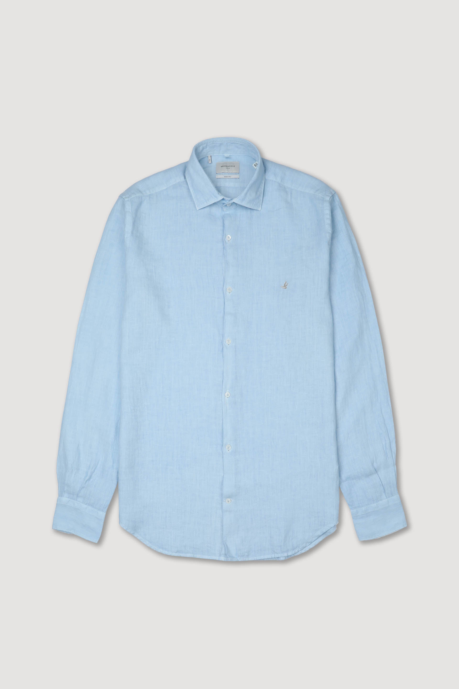 CAMICIA, SLIM FIT, SPREAD COLLAR, POPLIN LINO UNITO, TINTO CAPO SPECIALE - Cielo