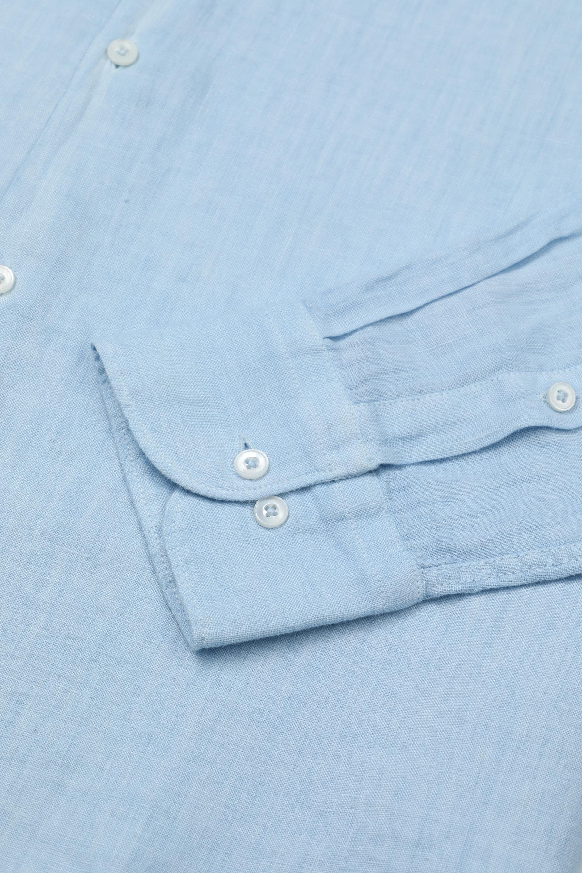 CAMICIA, SLIM FIT, SPREAD COLLAR, POPLIN LINO UNITO, TINTO CAPO SPECIALE - Cielo