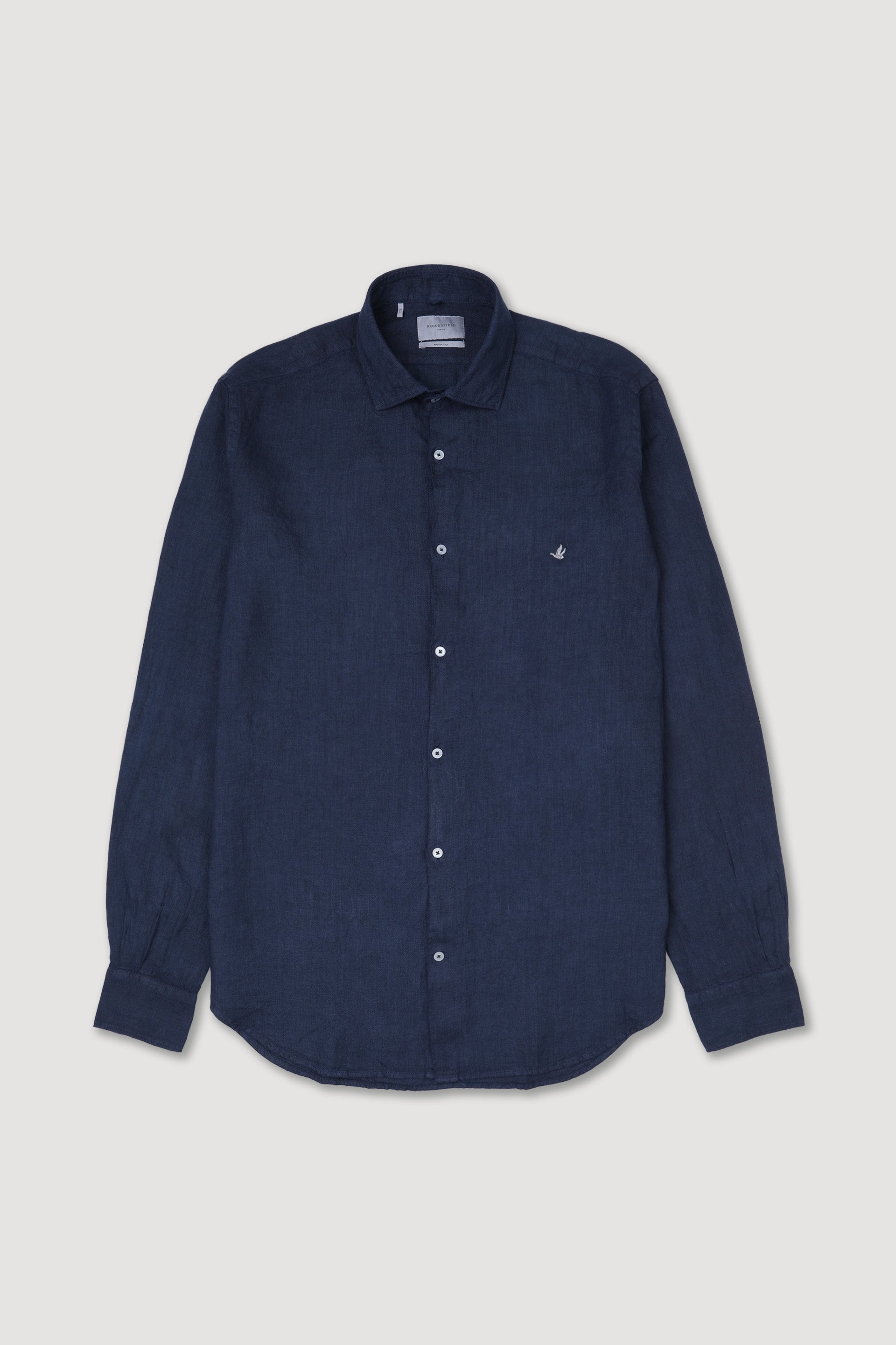 CAMICIA, SLIM FIT, SPREAD COLLAR, POPLIN LINO UNITO, TINTO CAPO SPECIALE - Navy blue