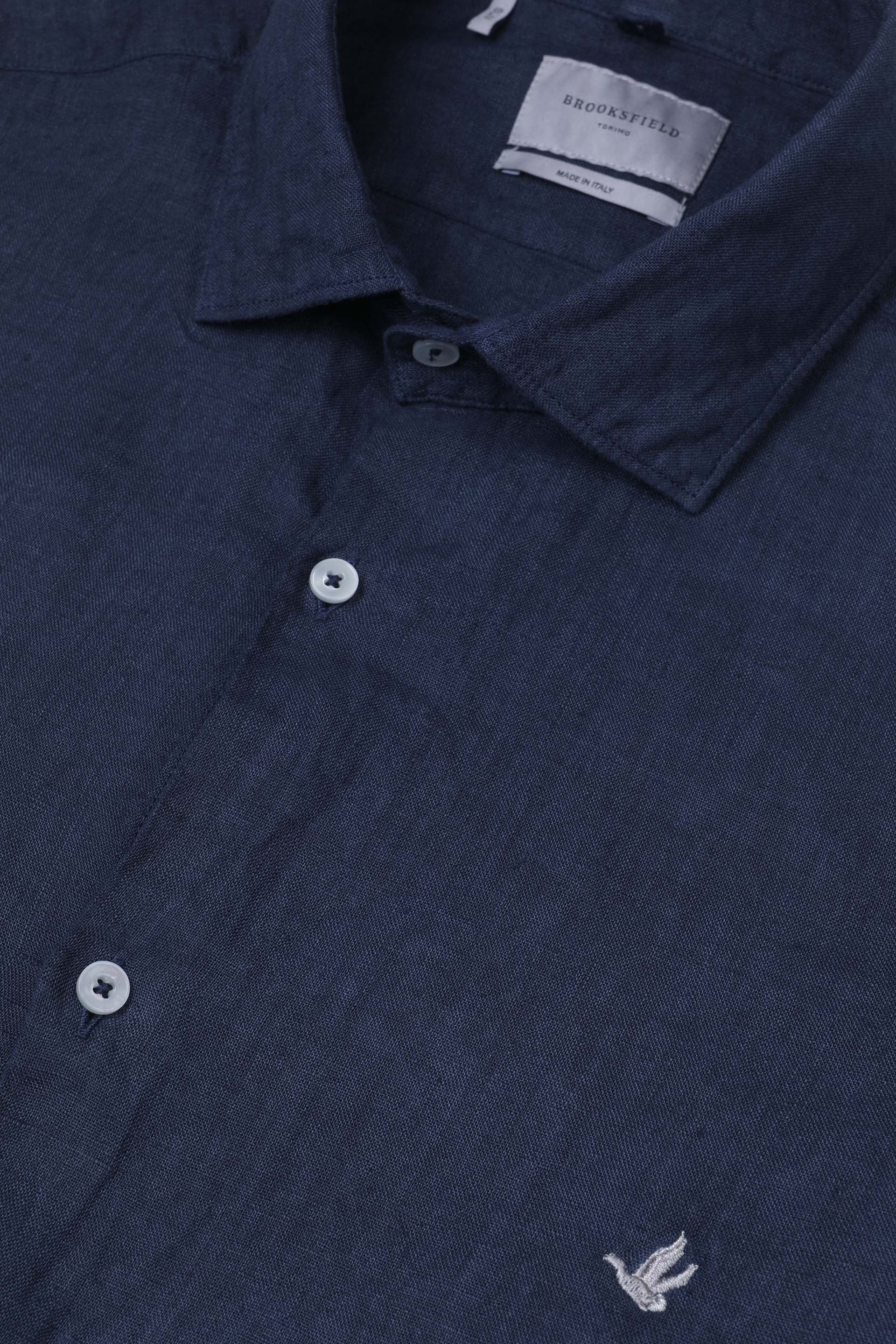 CAMICIA, SLIM FIT, SPREAD COLLAR, POPLIN LINO UNITO, TINTO CAPO SPECIALE - Navy blue