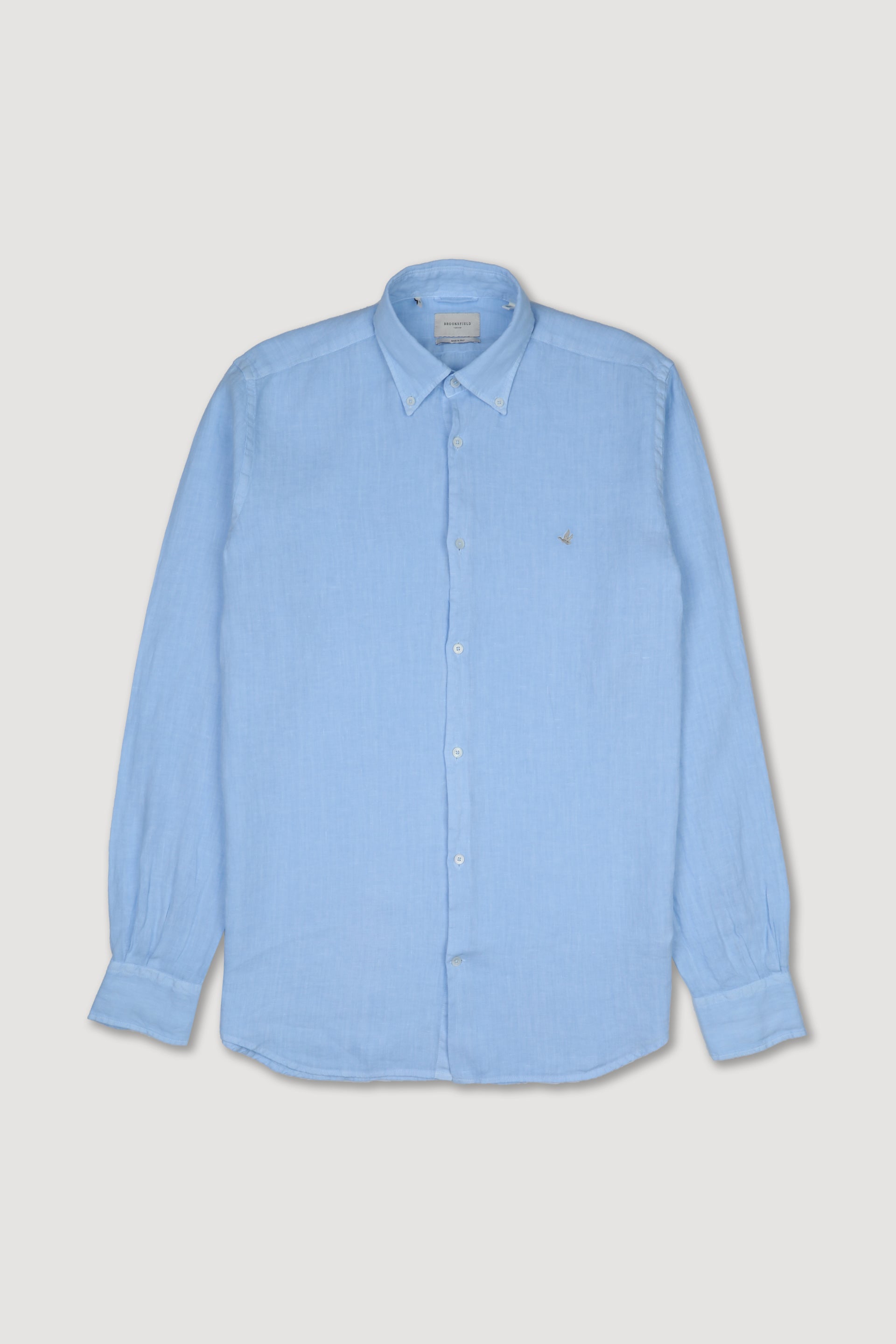 UOMO-CAMICIA (REGULAR FIT) M/L  BUTTON DOWN COLLAR TESSUTO LINO TINTO CAPO YR CON PICCANELLO. RICAMO AL CUORE - Cielo