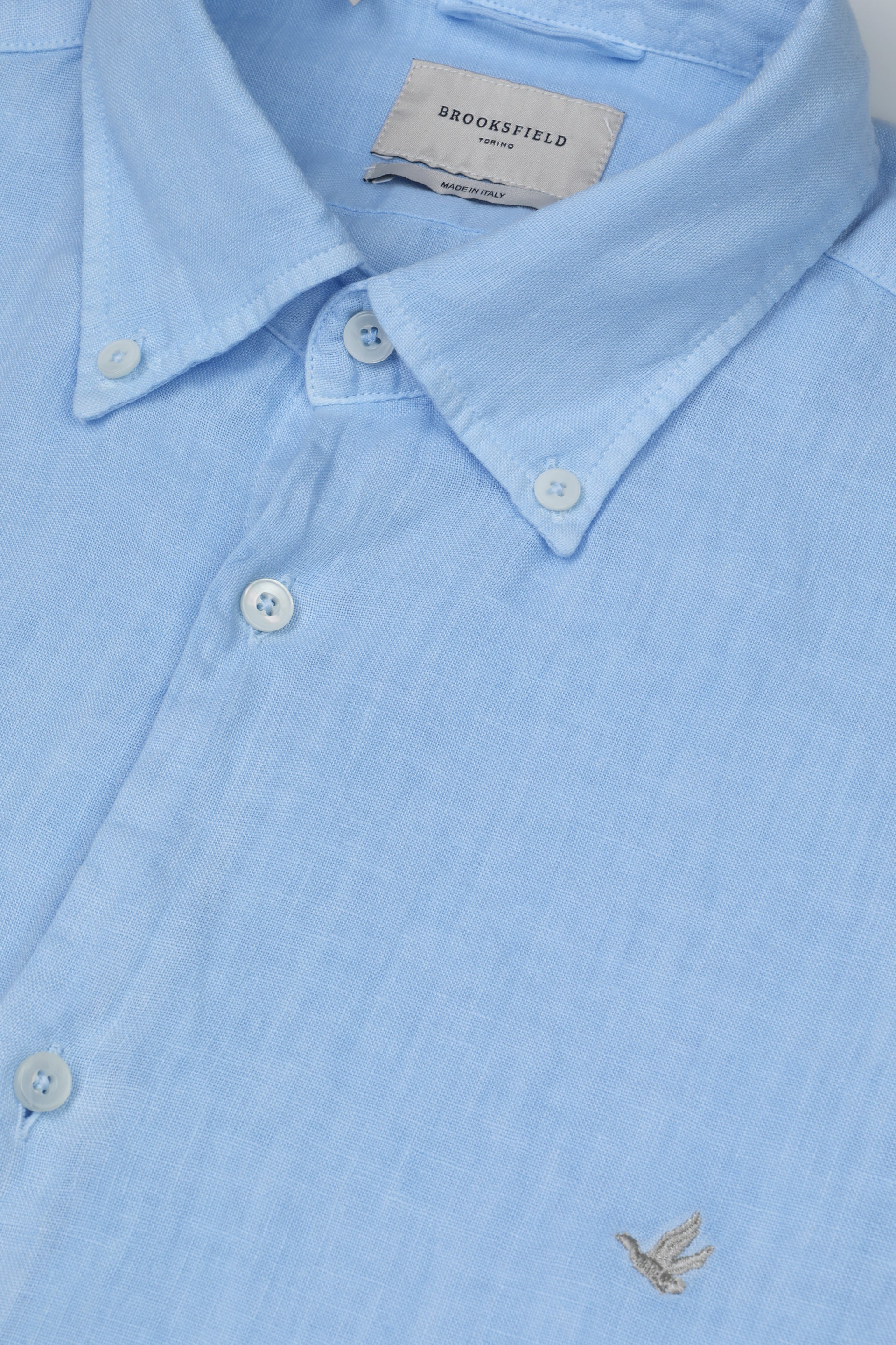 UOMO-CAMICIA (REGULAR FIT) M/L  BUTTON DOWN COLLAR TESSUTO LINO TINTO CAPO YR CON PICCANELLO. RICAMO AL CUORE - Cielo