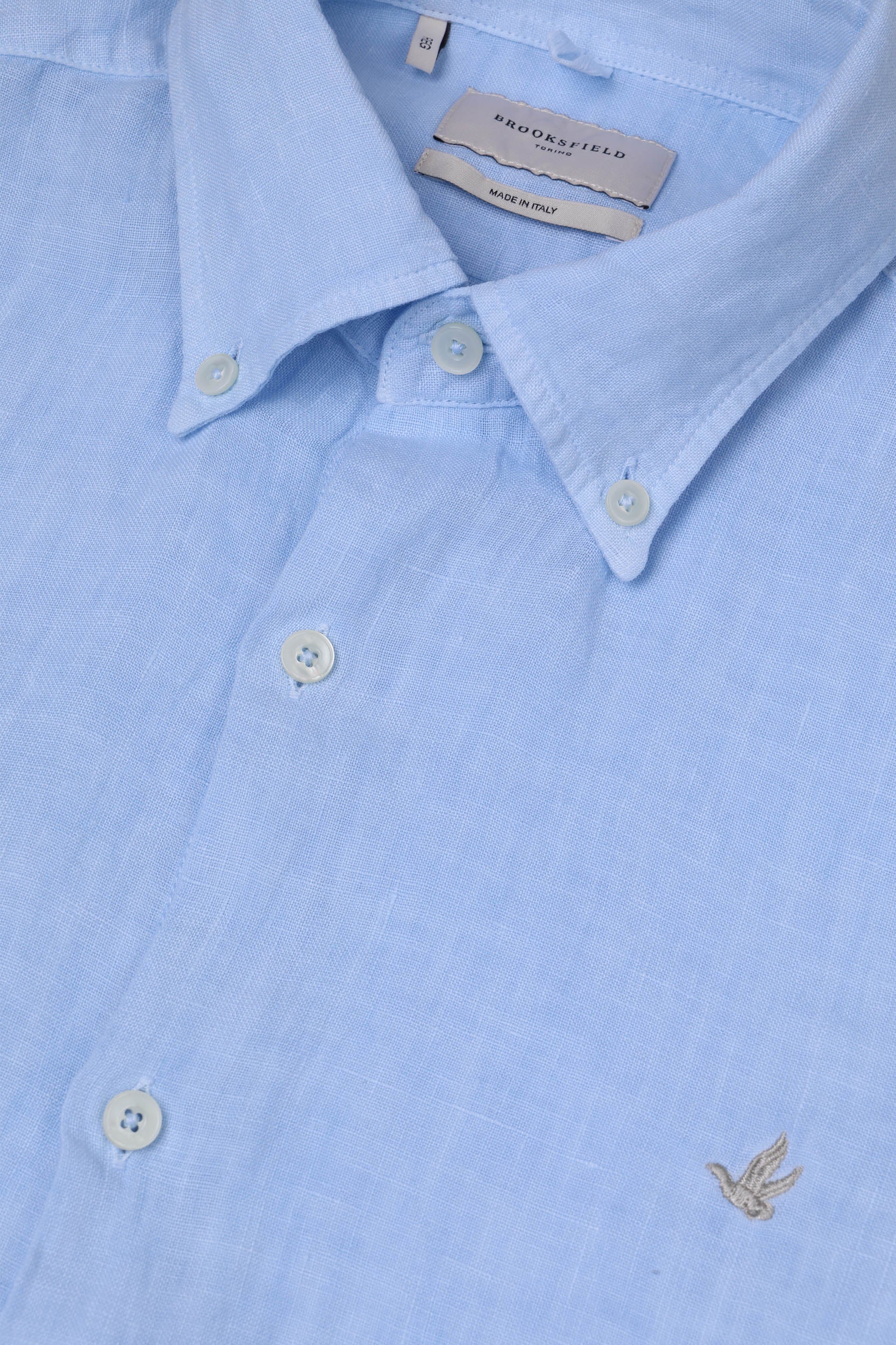 CAMICIA, REGULAR, BUTTON DOWN, POPLIN LINO UNITO, TINTO CAPO SPECIALE - Cielo