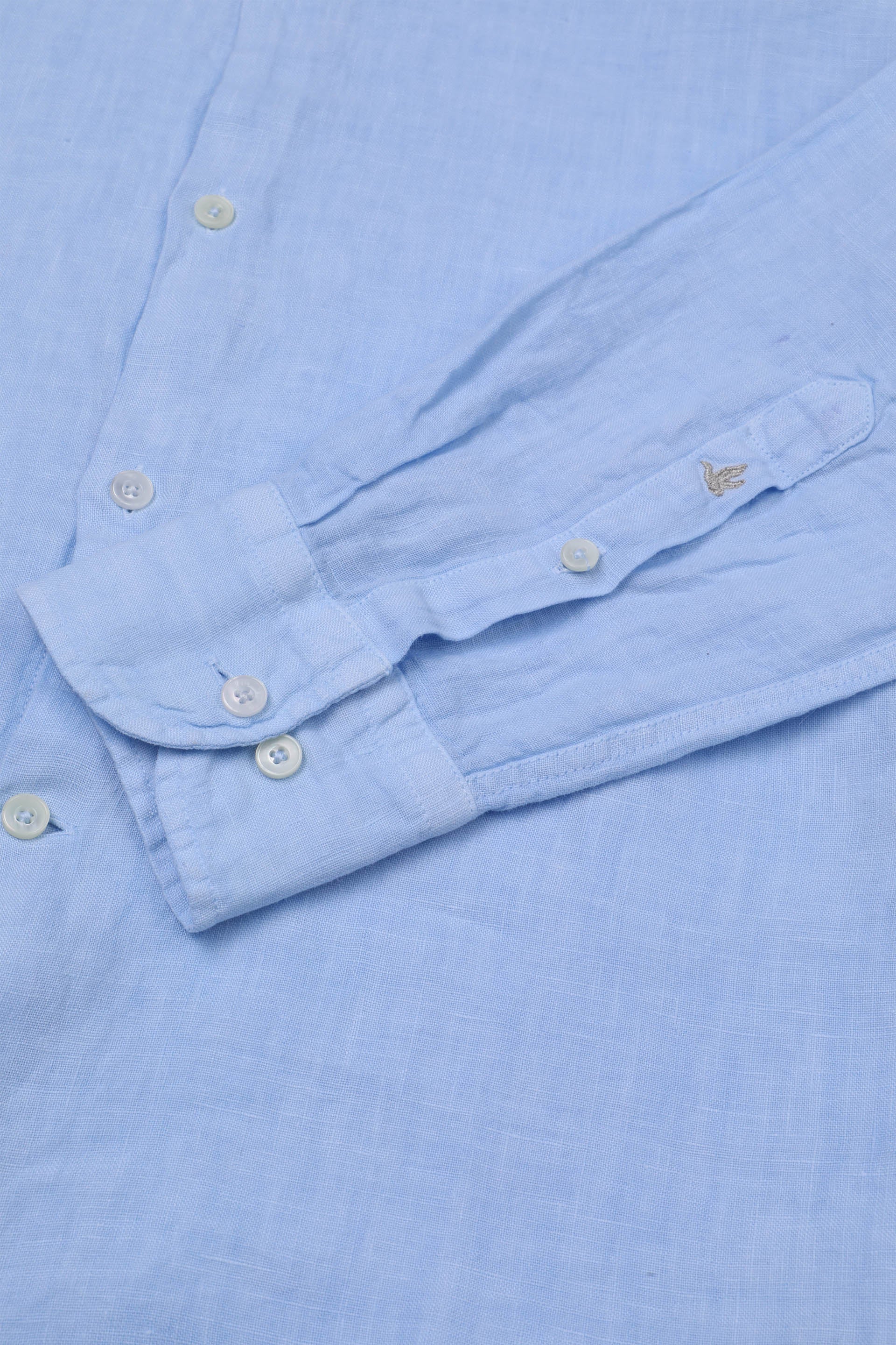 CAMICIA, REGULAR, BUTTON DOWN, POPLIN LINO UNITO, TINTO CAPO SPECIALE - Cielo