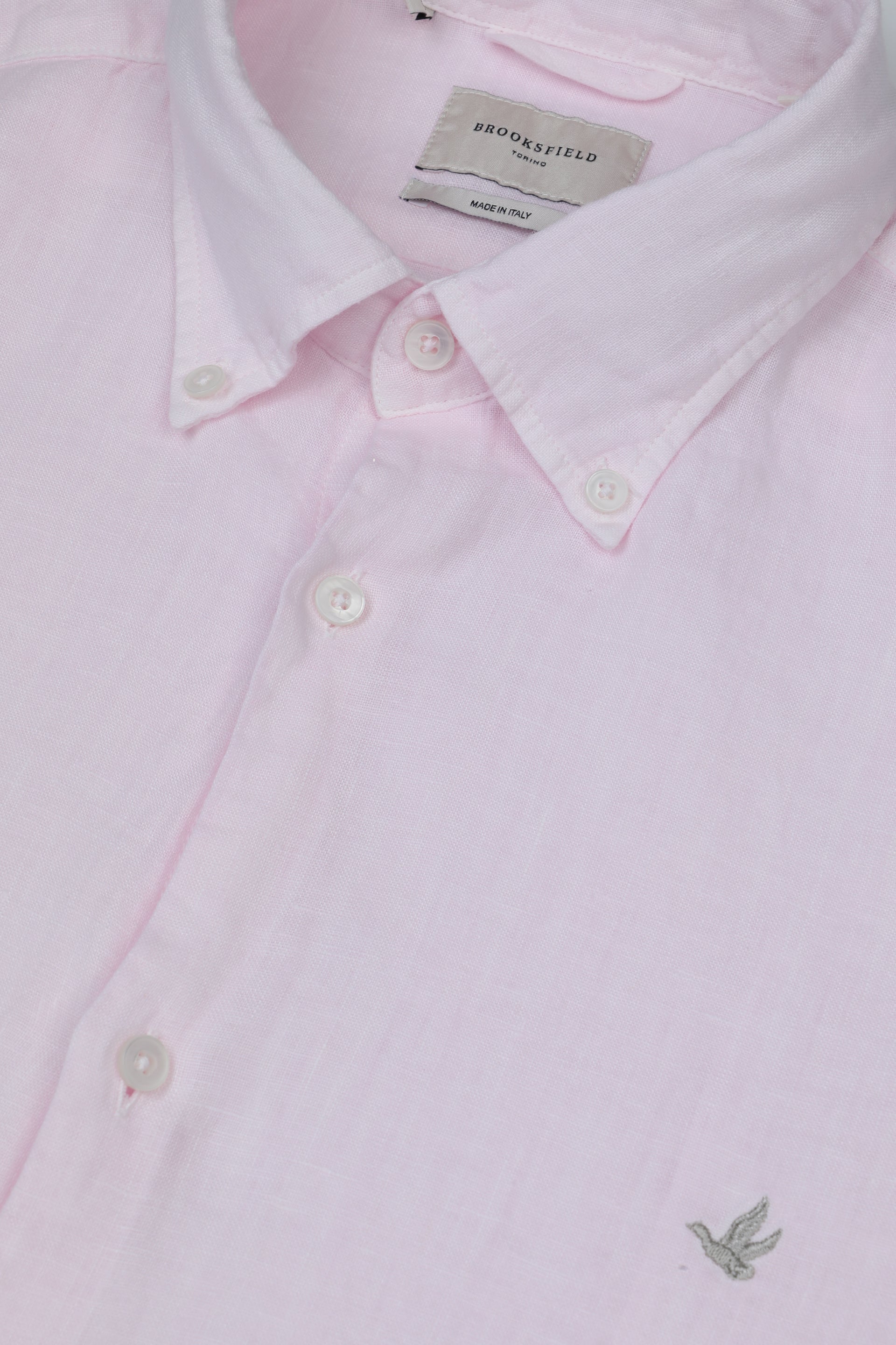 UOMO-CAMICIA (REGULAR FIT) M/L  BUTTON DOWN COLLAR TESSUTO LINO TINTO CAPO YR CON PICCANELLO. RICAMO AL CUORE - Conchiglia