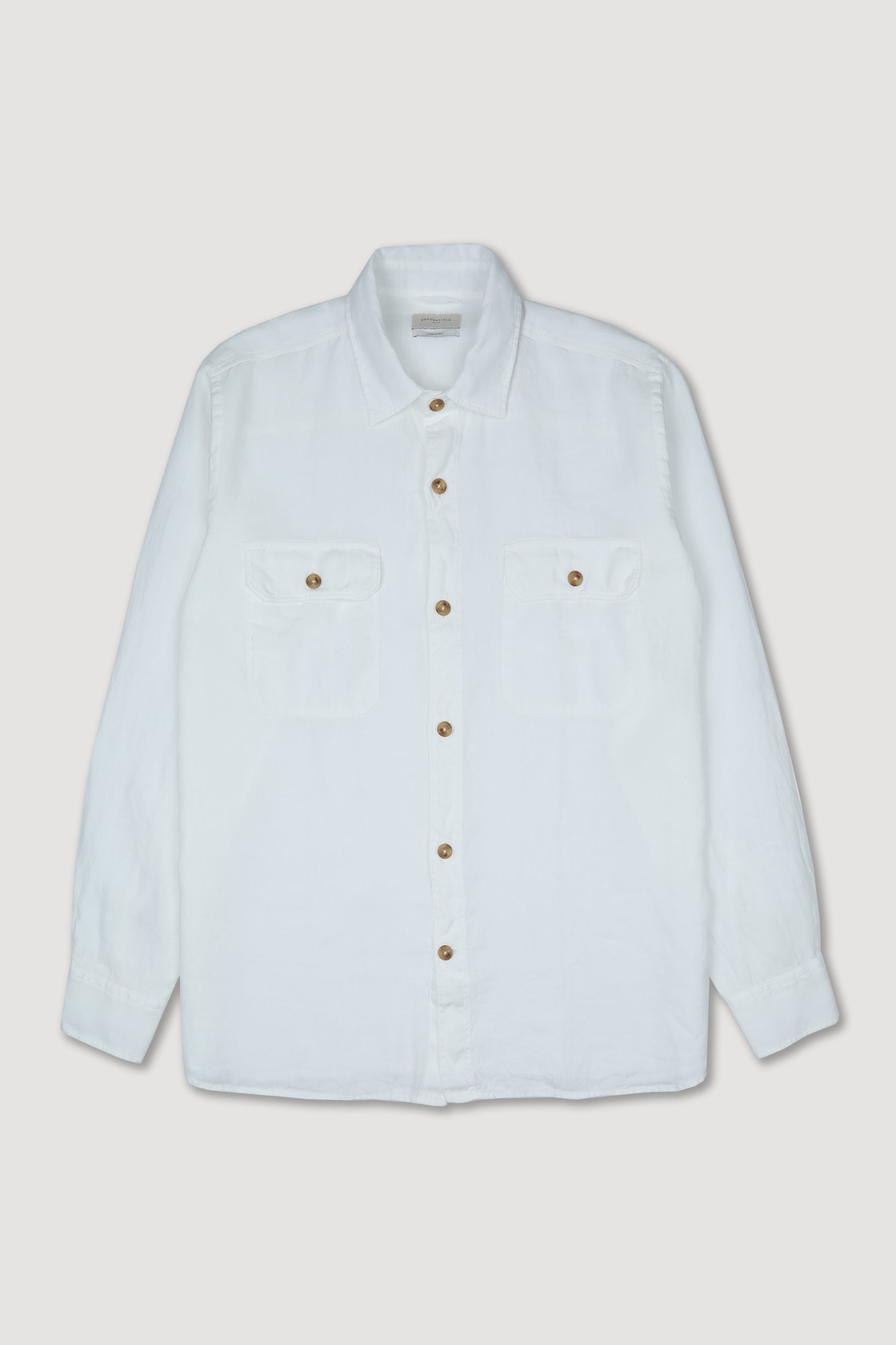 Camicia in puro lino con taschini al petto, vestibilità over. Bianco - Off white