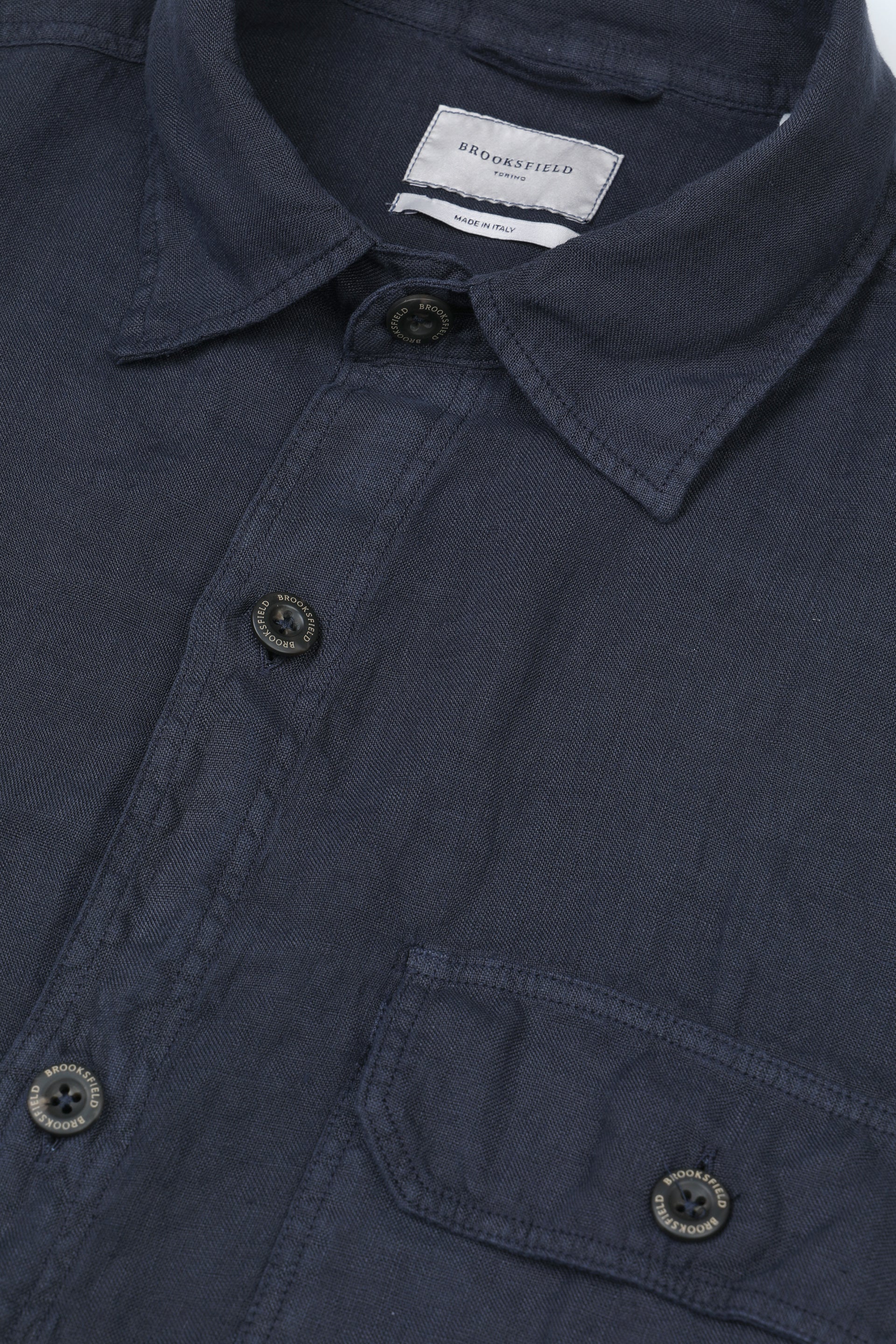 UOMO-CAMICIA OVER M/L, TASCHE AL PETTO, TESSUTO  LINO TINTO CAPO YR CON PICCANELLO - Navy