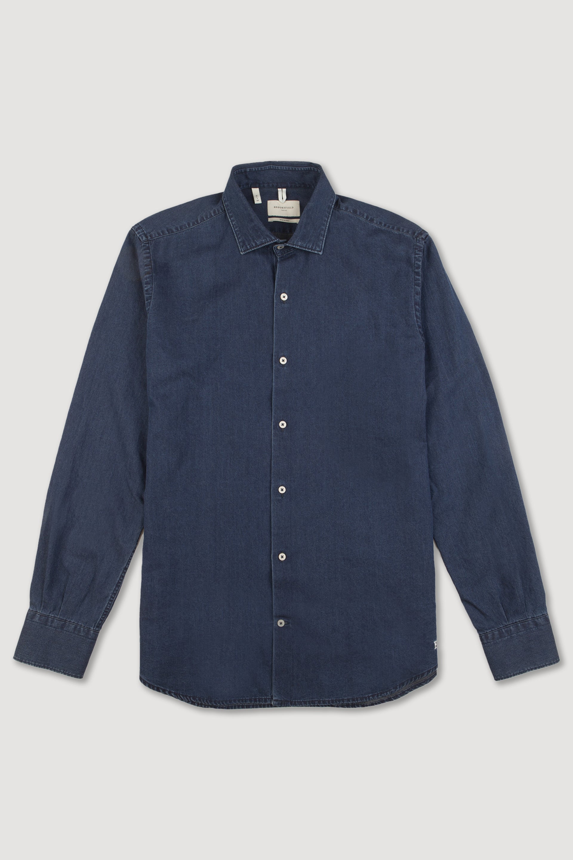 Camicia slim fit con collo spread realizzata in twill di cotone indaco - Blue