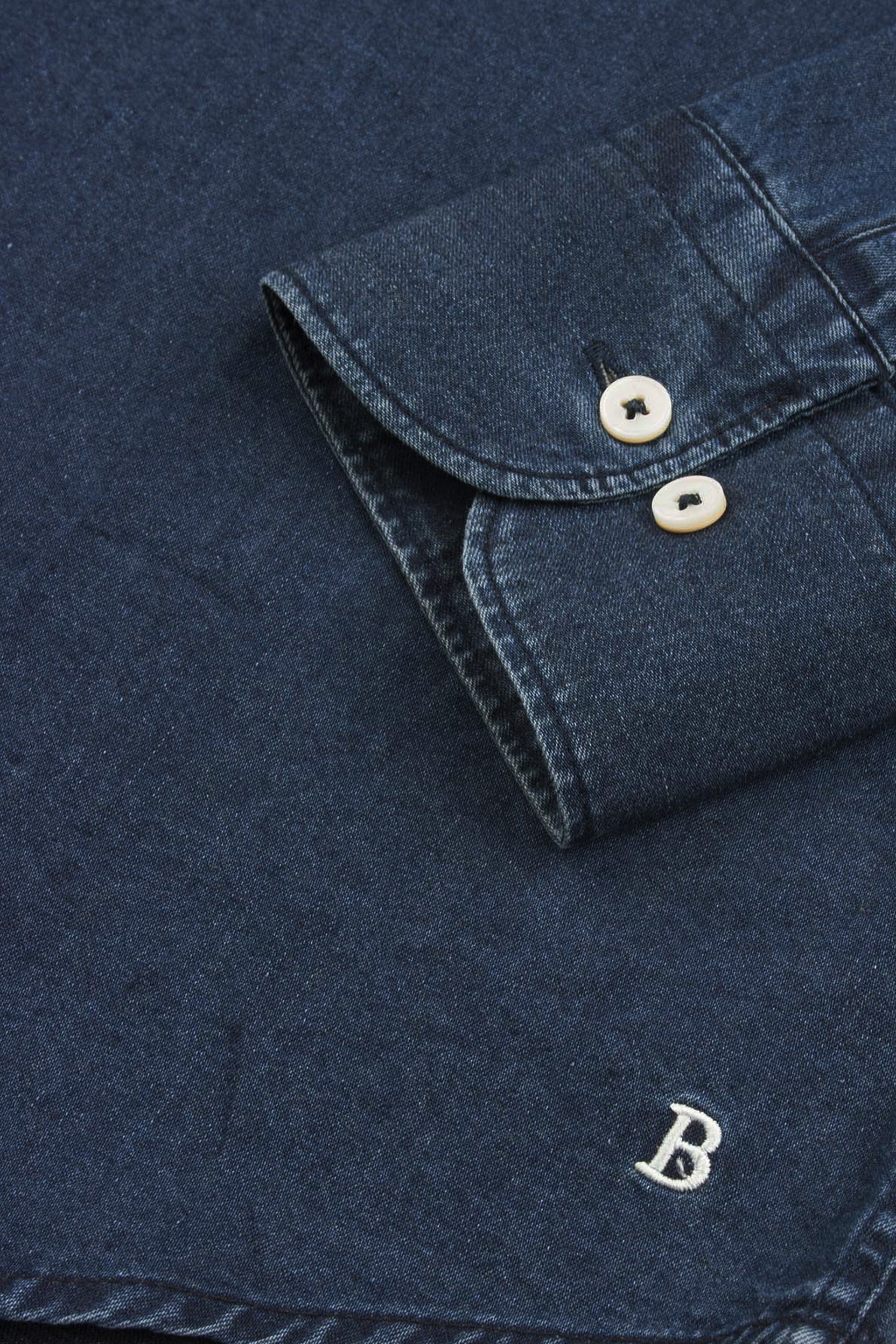 Camicia slim fit con collo spread realizzata in twill di cotone indaco - Blue