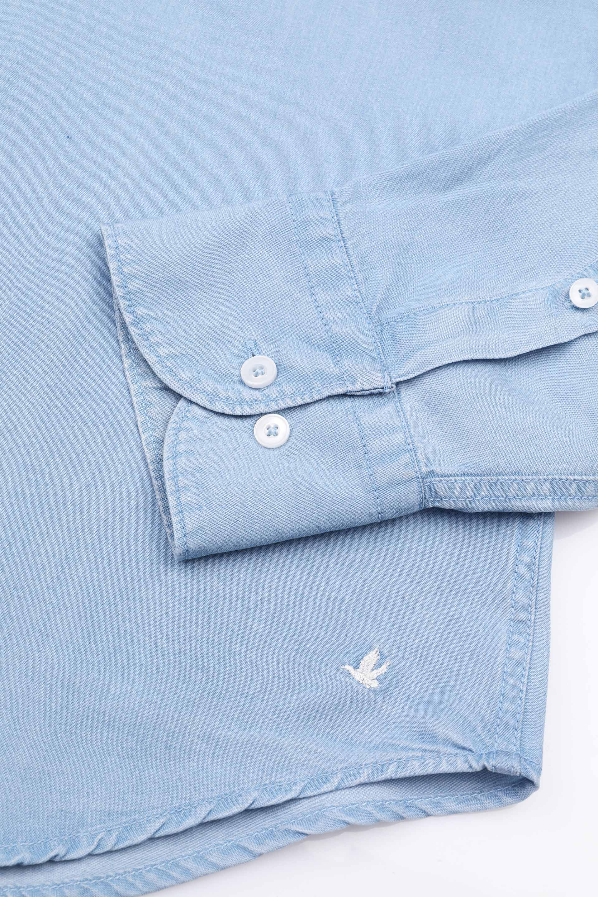 CAMICIA, SLIM FIT, SPREAD COLLAR, SEERSUCKER LYOCELL UNITO, VERO INDACO - Light blue