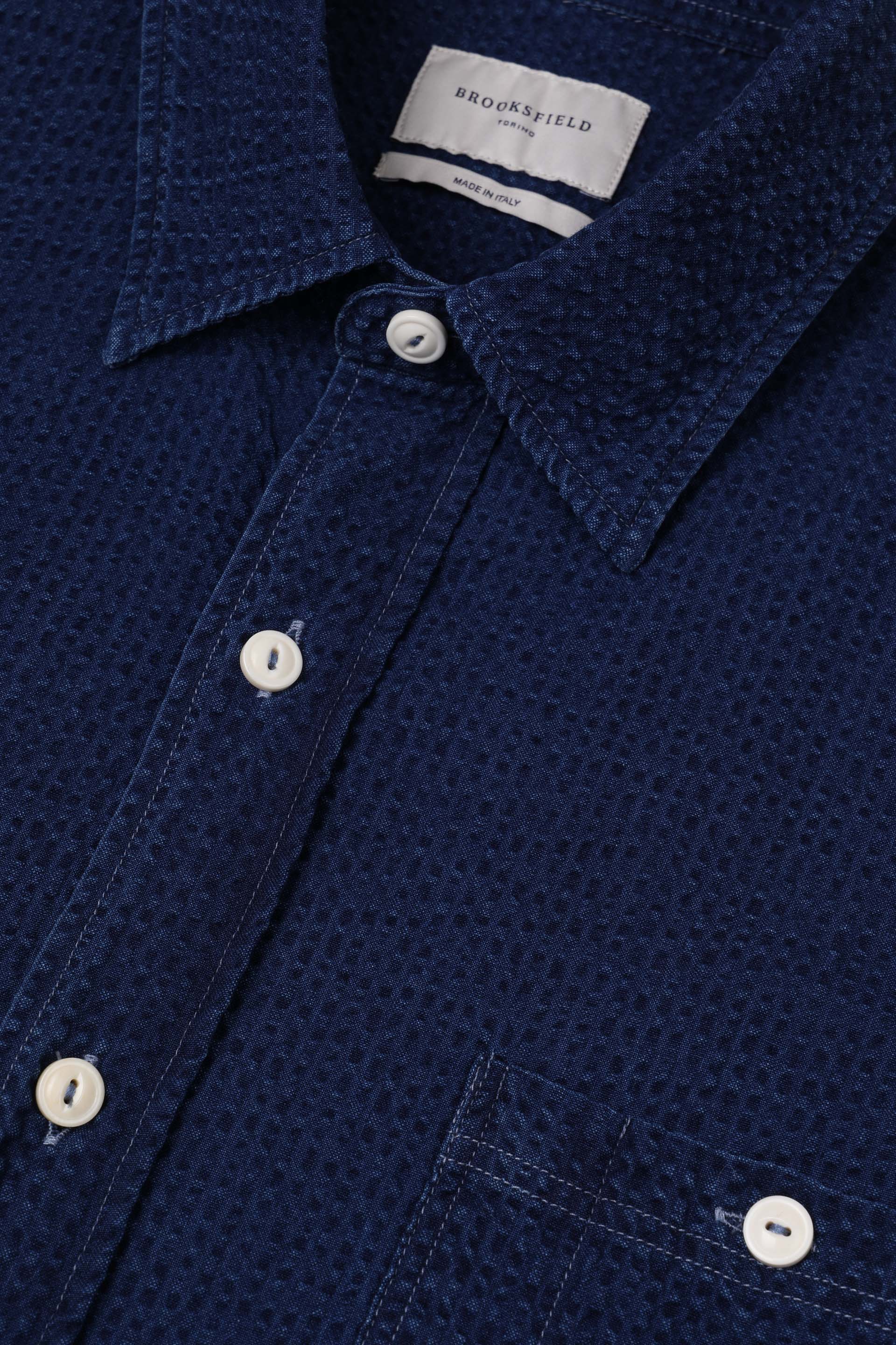 CAMICIA CARPENTER , STANDARD FIT, SPREAD COLLAR, SEERSUCKER COTONE UNITO, VERO INDACO - Blue