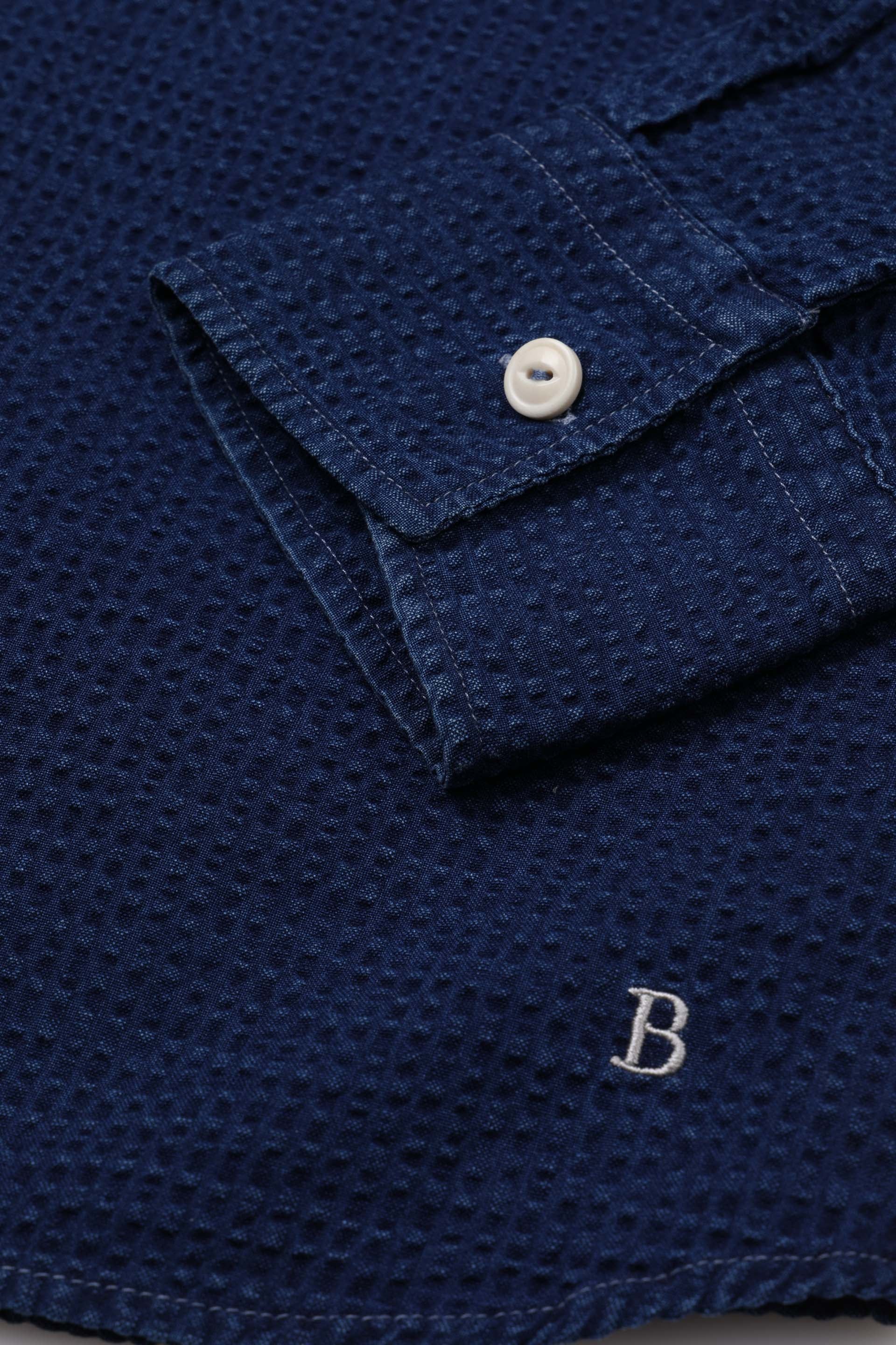 CAMICIA CARPENTER , STANDARD FIT, SPREAD COLLAR, SEERSUCKER COTONE UNITO, VERO INDACO - Blue