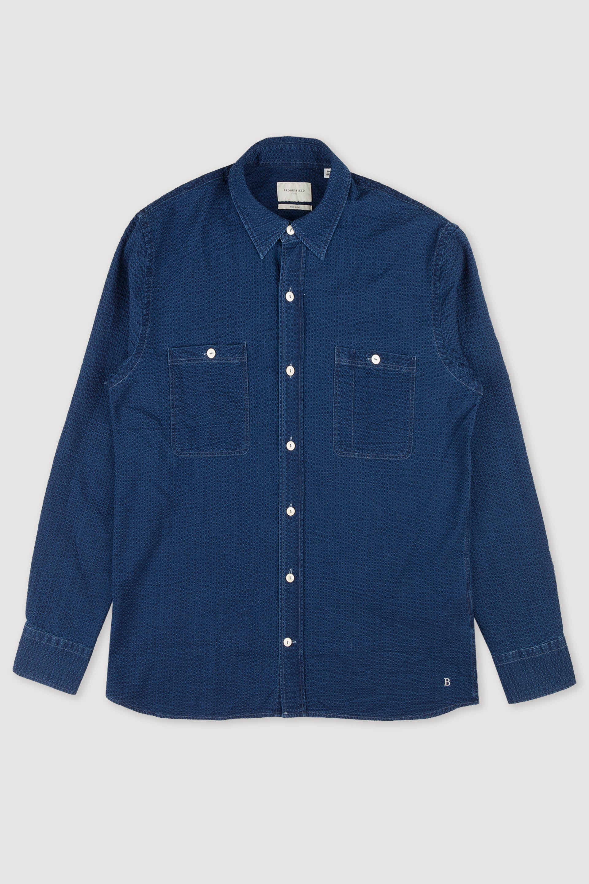 CAMICIA CARPENTER , STANDARD FIT, SPREAD COLLAR, SEERSUCKER COTONE UNITO, VERO INDACO - Blue