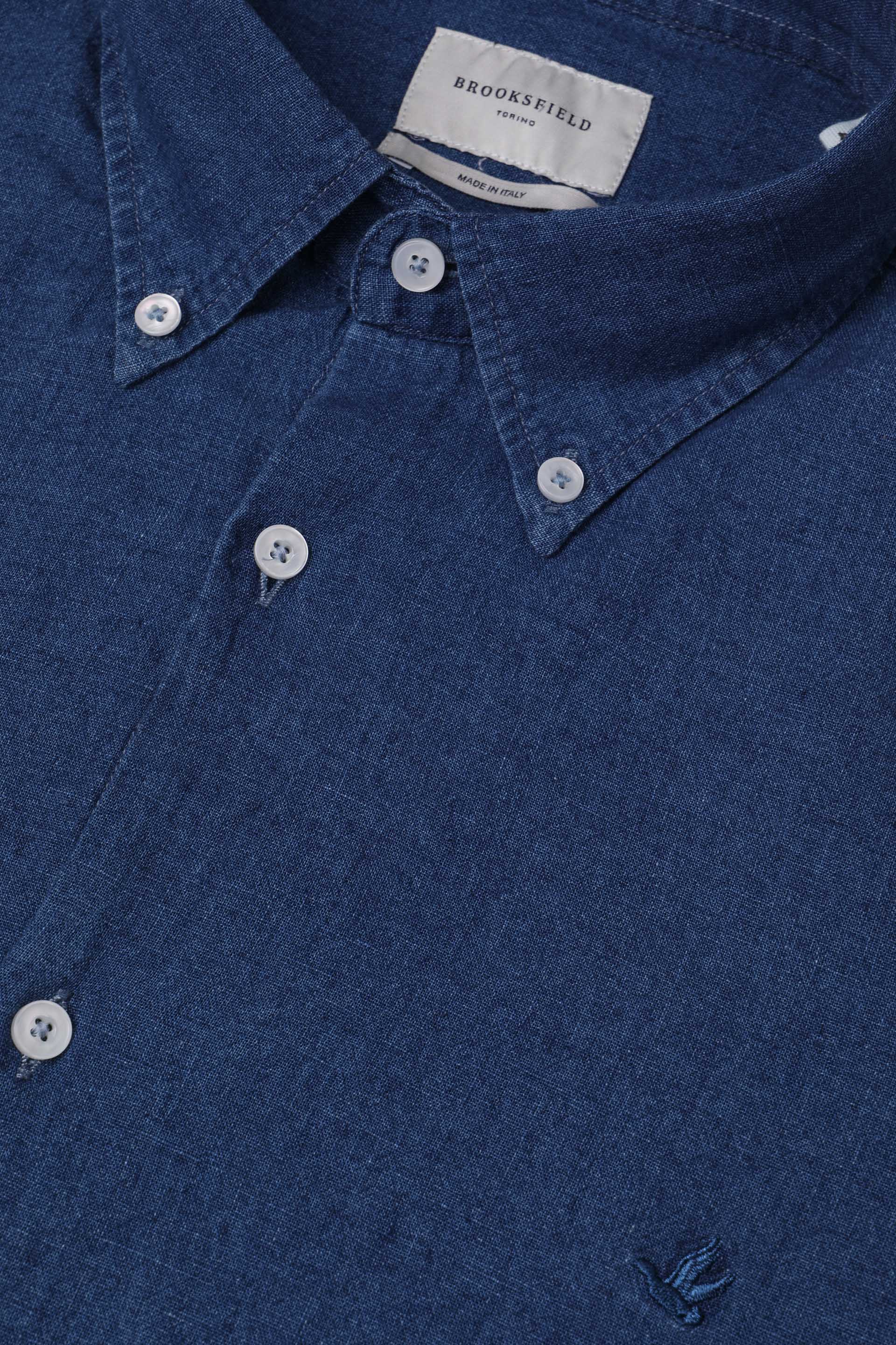 CAMICIA, SLIM FIT, BUTTON DOWN,  MISTO LINO UNITO, VERO INDACO - Bleach