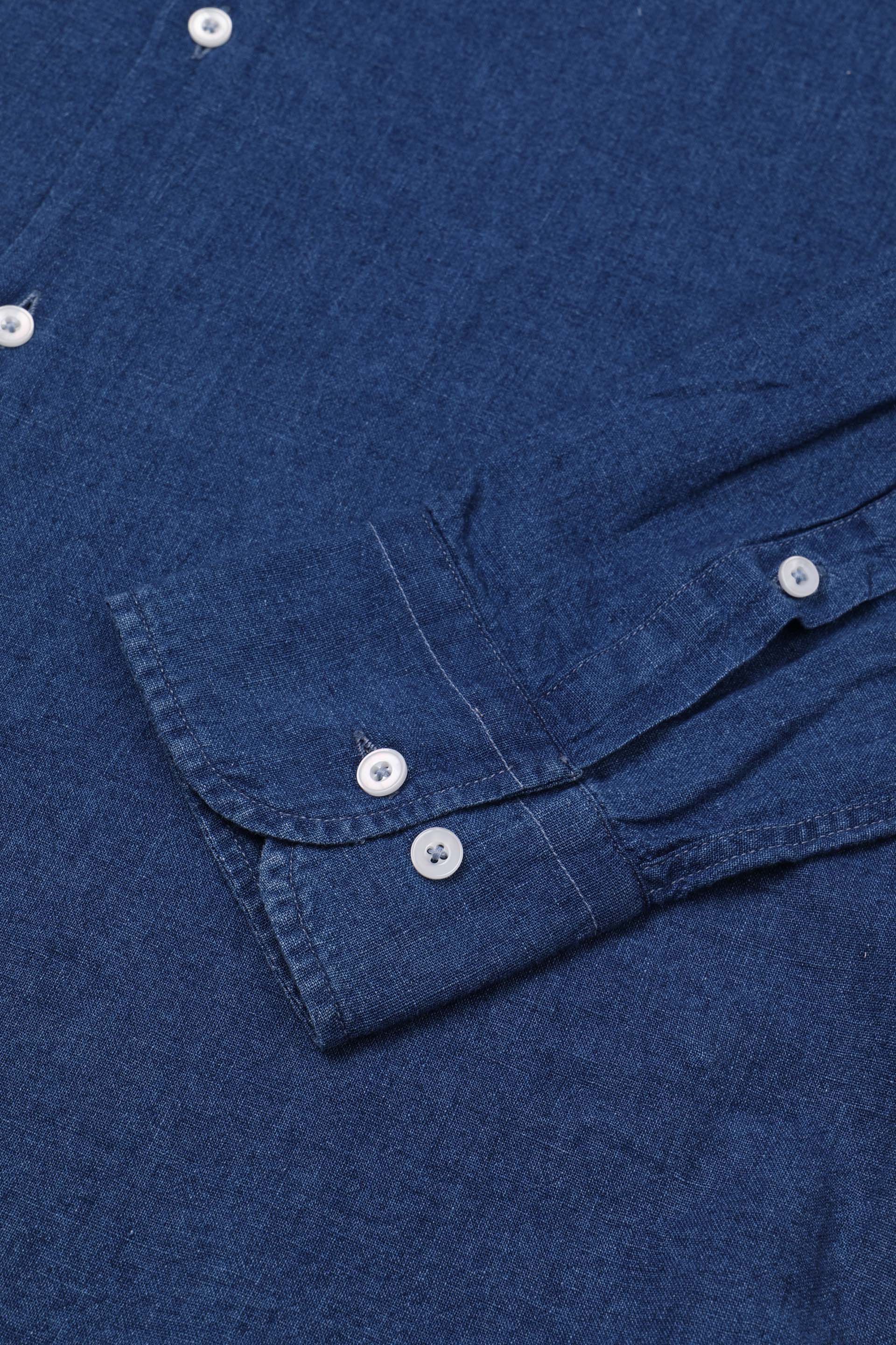 CAMICIA, SLIM FIT, BUTTON DOWN,  MISTO LINO UNITO, VERO INDACO - Bleach