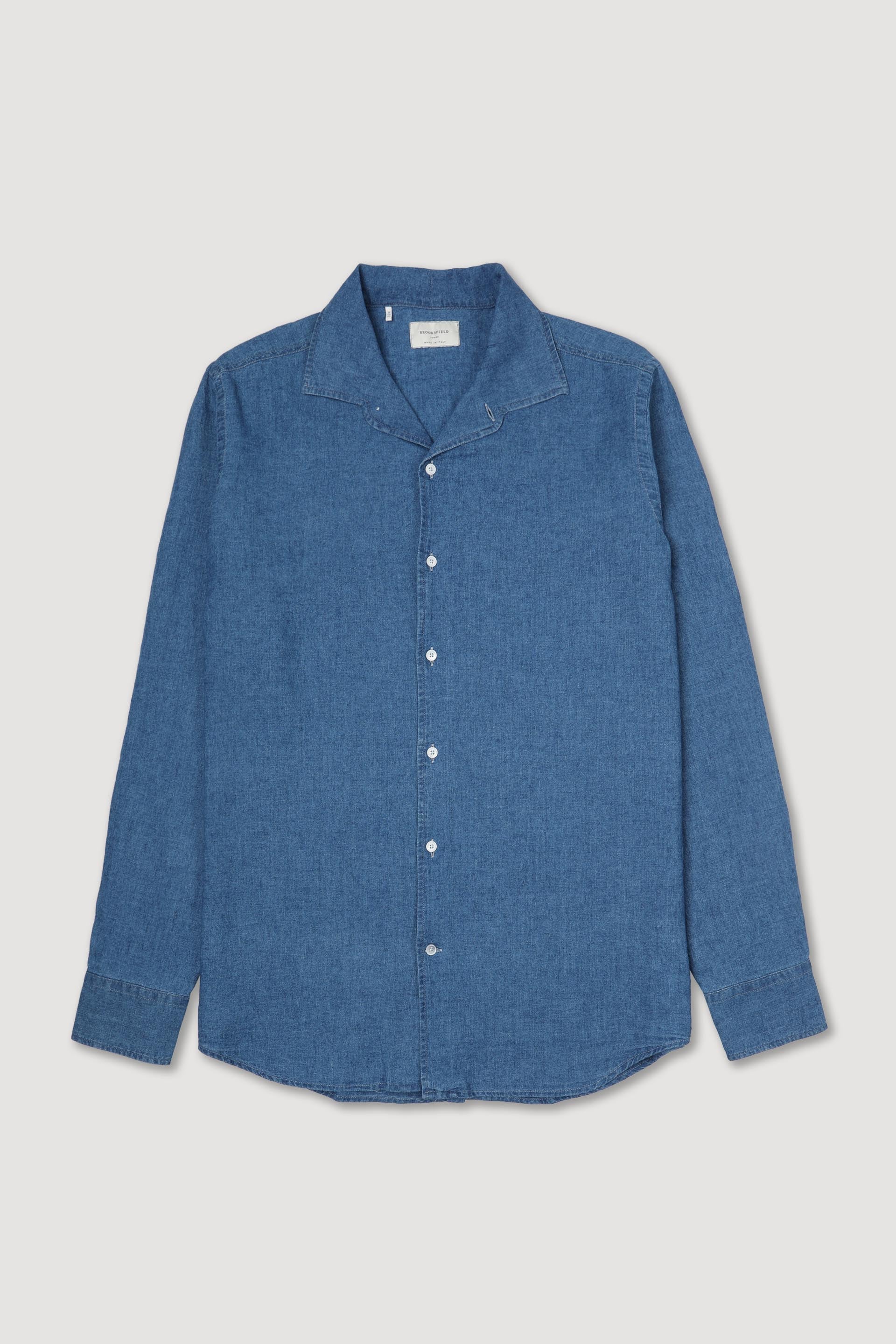 CAMICIA, SLIM FIT, SPREAD COLLAR,  MISTO LINO UNITO, VERO INDACO - Blue