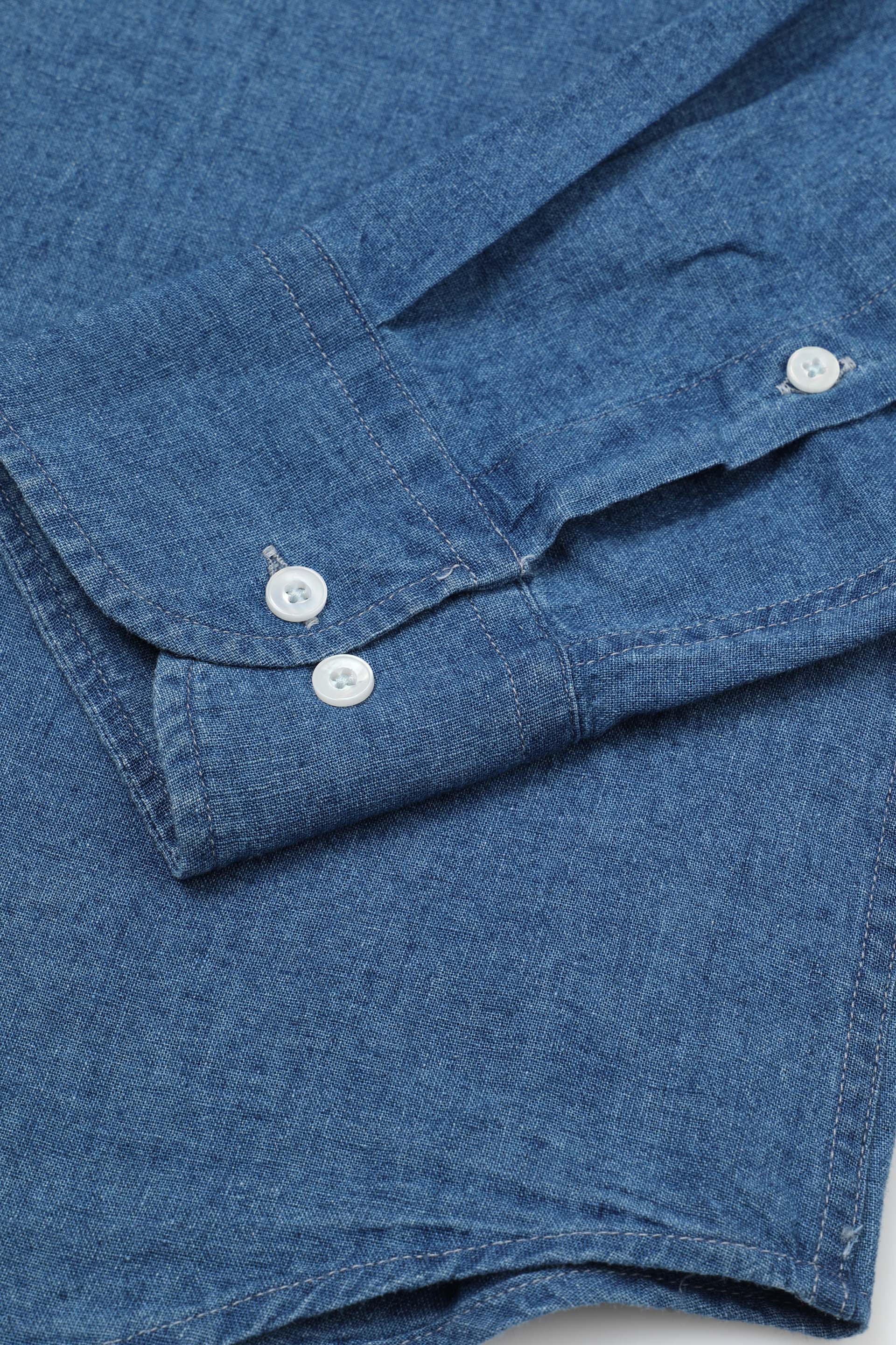 CAMICIA, SLIM FIT, SPREAD COLLAR,  MISTO LINO UNITO, VERO INDACO - Blue