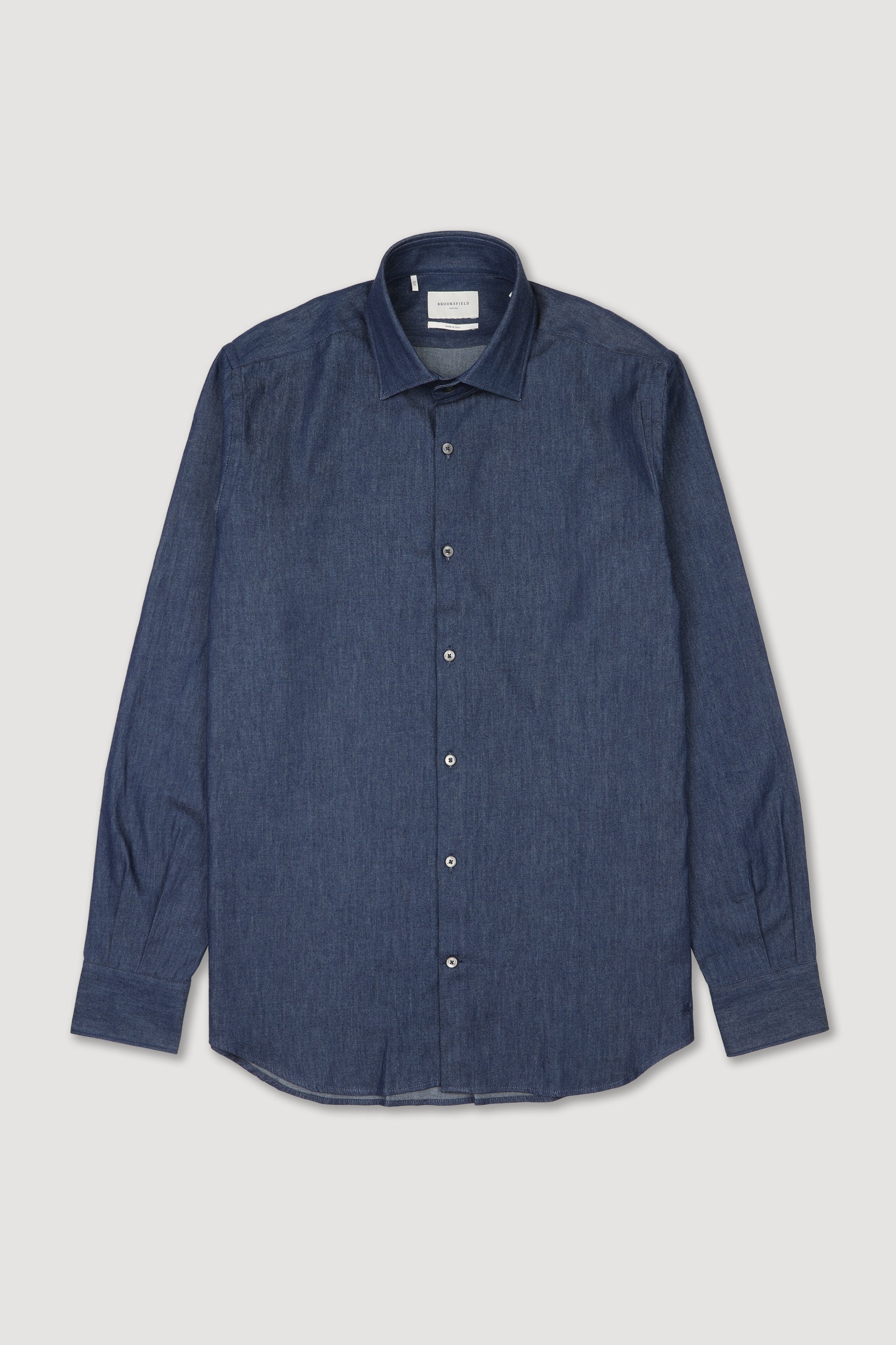UOMO-CAMICIA (SLIM FIT) M/L SPREAD COLLAR CLASSICA TESSUTO LAVATO TWILL INDACO DI COTONE - Blue washed