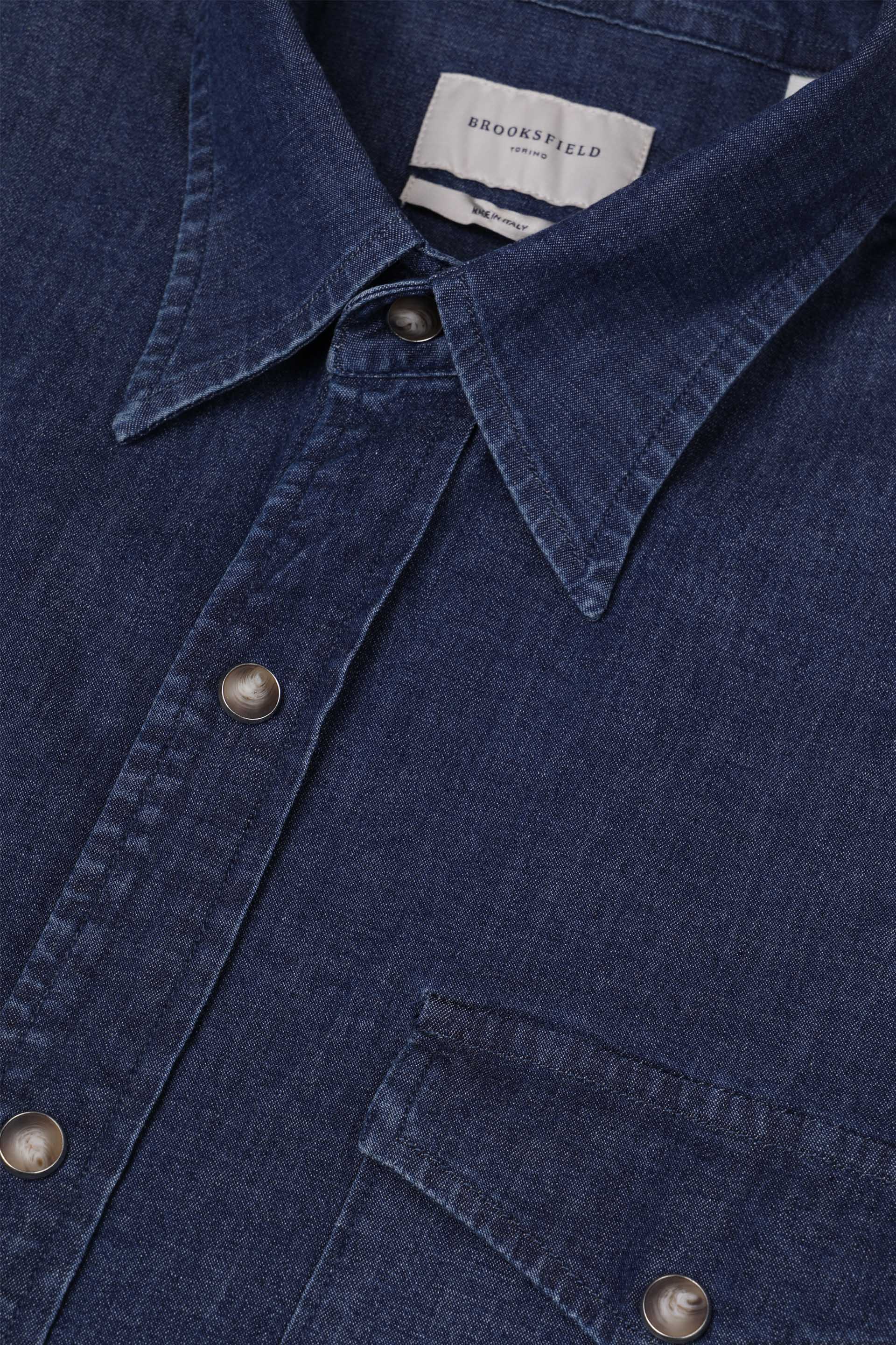 CAMICIA COWBOY, STANDARD FIT,  TWILL COTONE STRETCH UNITO, VERO INDACO - Blue