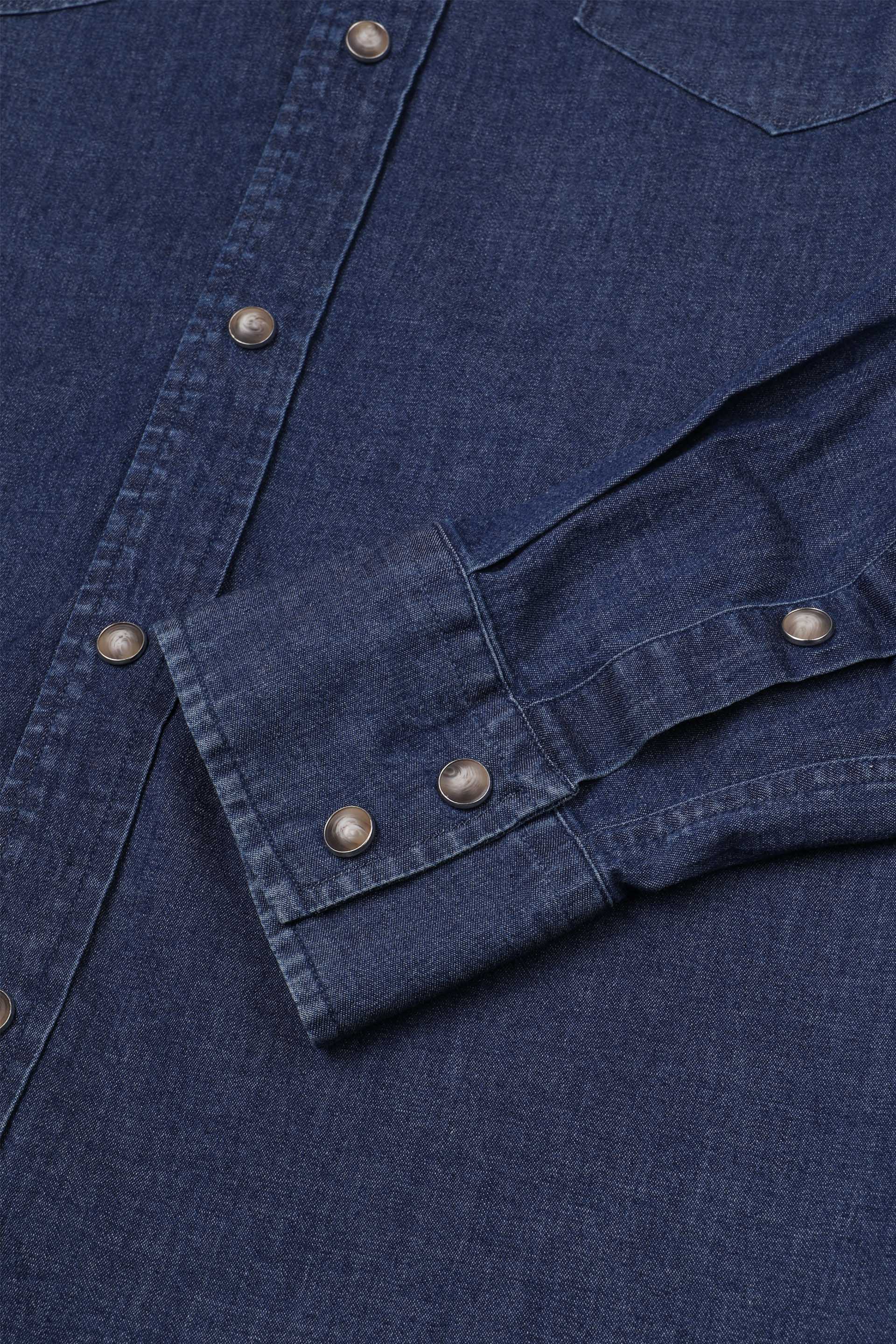 CAMICIA COWBOY, STANDARD FIT,  TWILL COTONE STRETCH UNITO, VERO INDACO - Blue