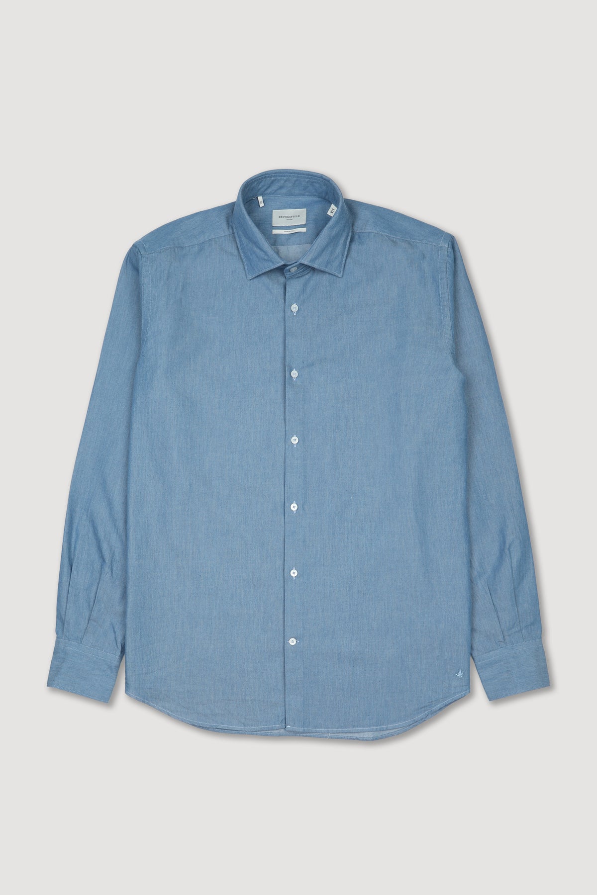 Camicia spread collar slim fit in oxford di misto cotone-lyocell. Azzurro - Avio chiaro