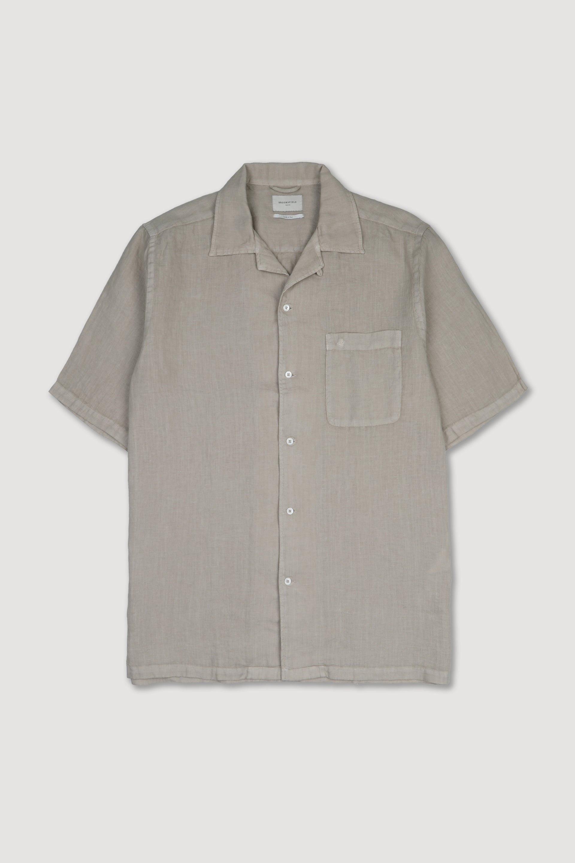 UOMO-CAMICIOTTO CAMP COLLAR CON TASCHINO, SPACCHETTI AL FONDO TESSUTO LINO TINTO CAPO YR, PICCANELLO E LOOP IN TESSUTO - Soft kaki